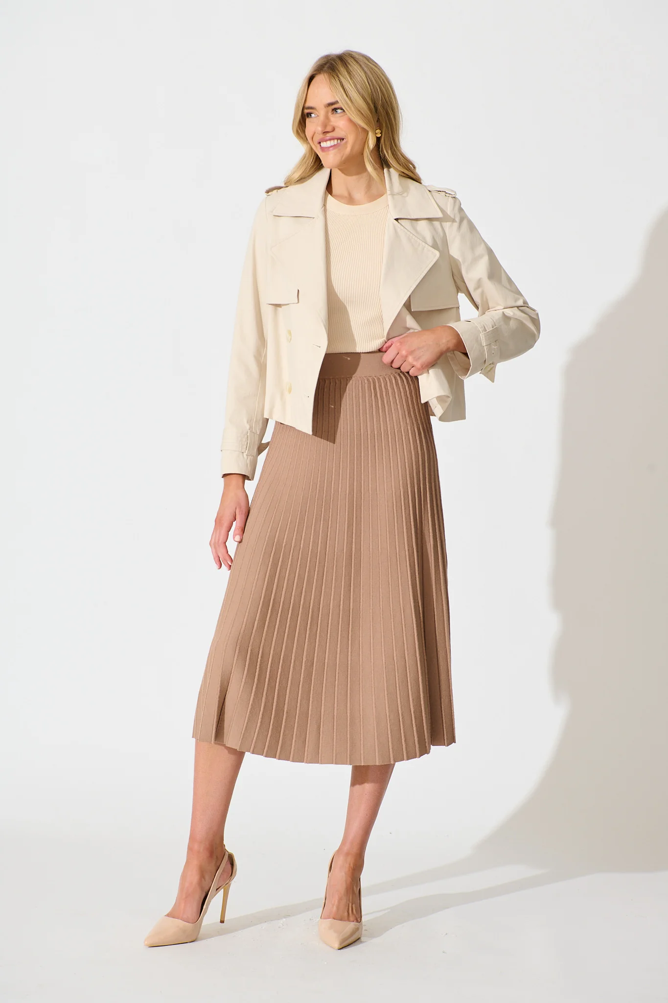 Empire Midi Knit Skirt in Mocha - Image 4