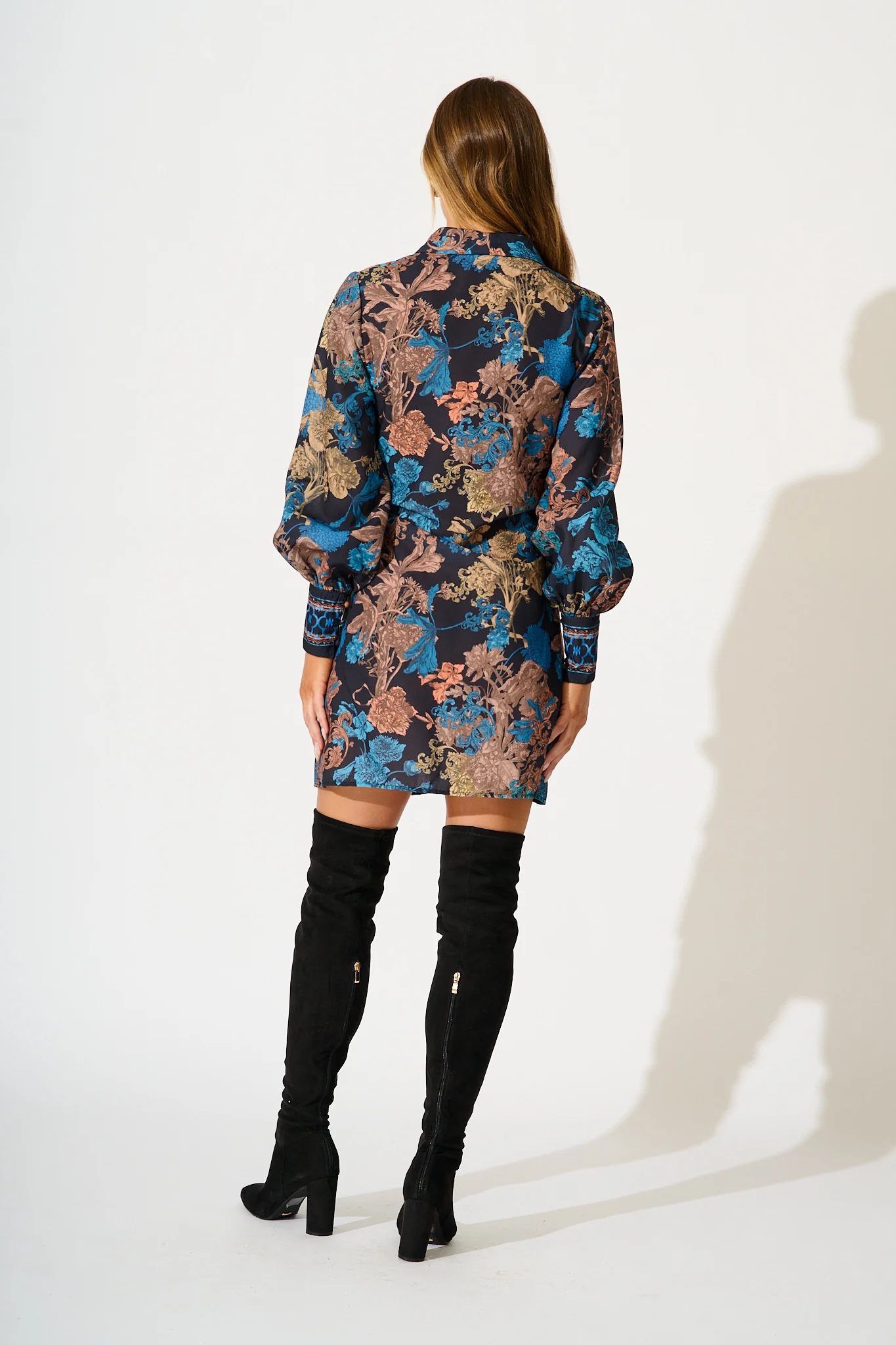 Enchanted Garden Dress in Black Multi Floral Linen Blend - Image 4