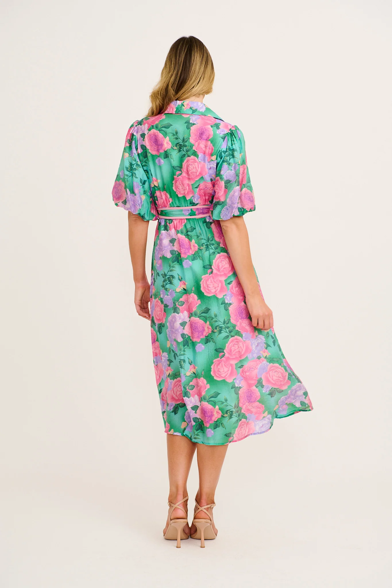 Enchanted Hour Midi Shirt Dress in Green Multi Floral Cotton Blend - Image 4