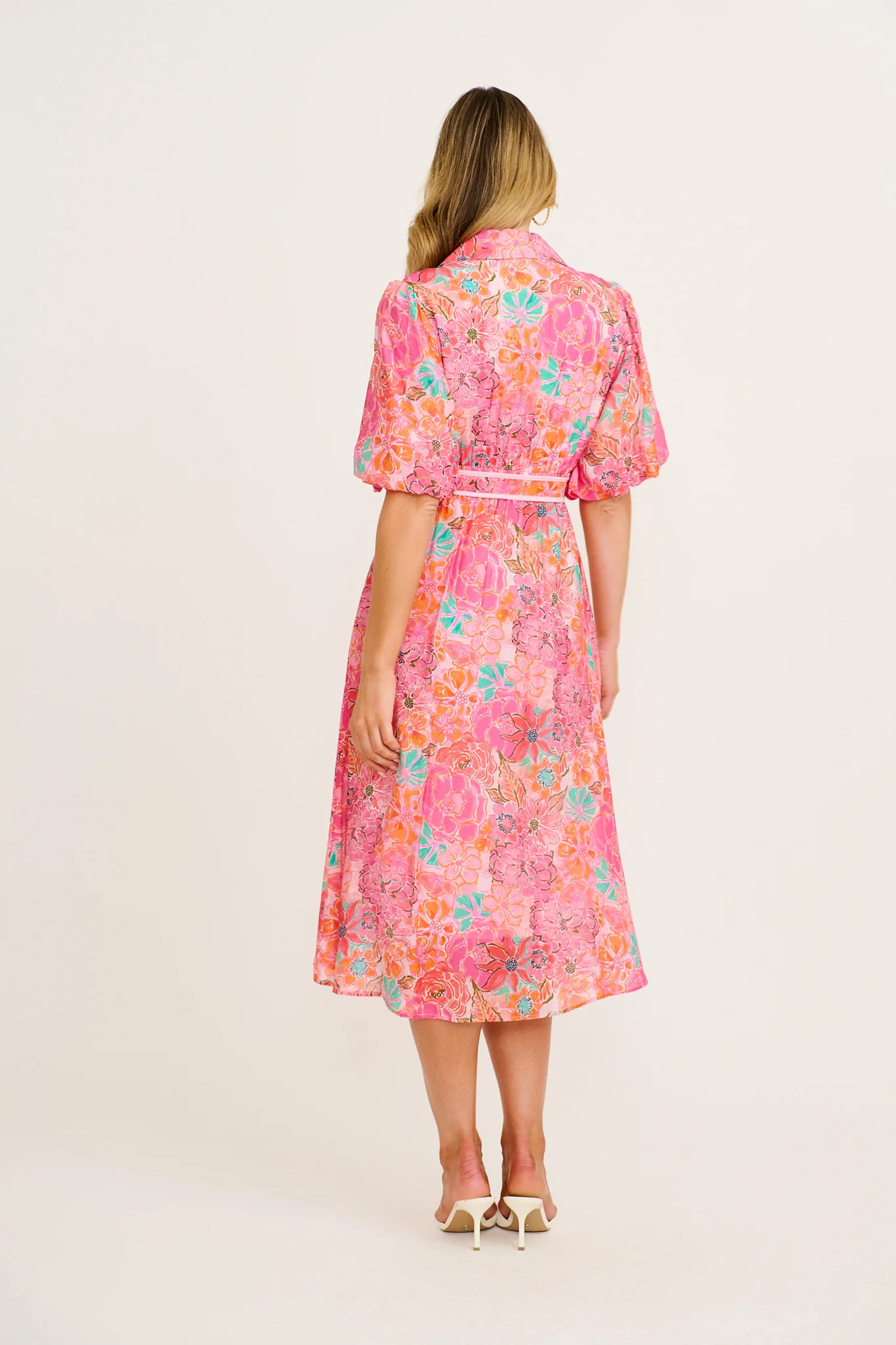 Enchanted Hour Midi Shirt Dress in Pink Floral Cotton Blend - Image 4