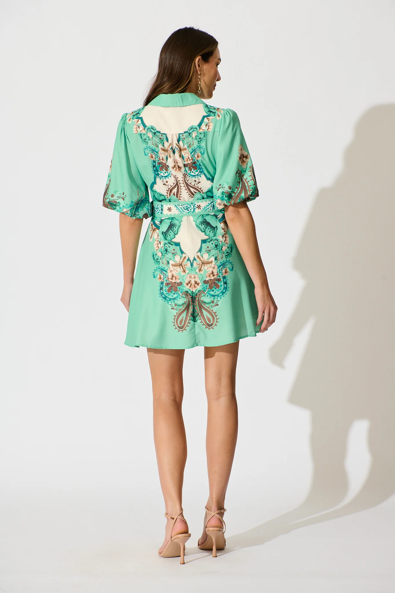 Enchanted Oasis Dress in Cream with Jade Print Linen Blend - Image 4