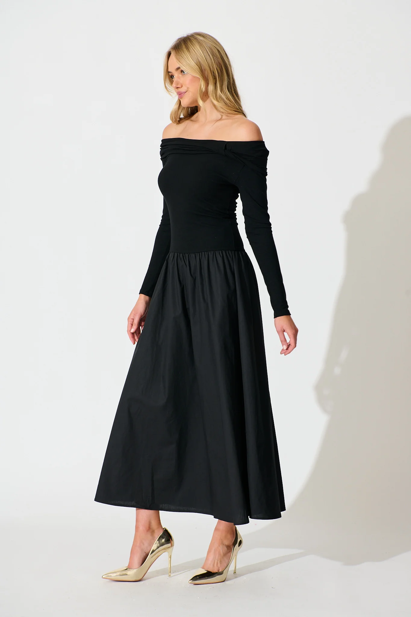 Endless Desire Off Shoulder Maxi Dress in Black - Image 3