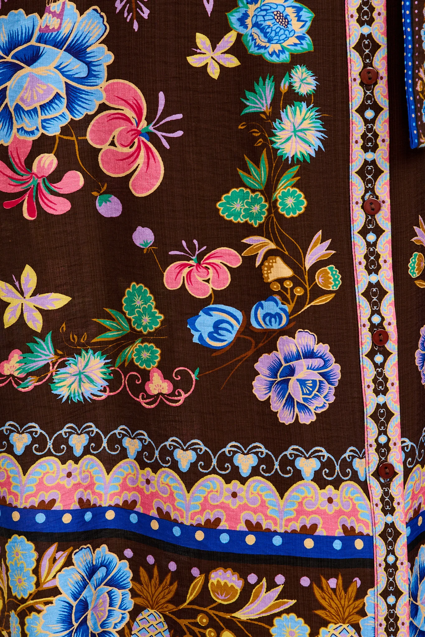 Enthusiast Maxi Shirt Dress in Chocolate Multi Floral Print Linen Blend - Image 6
