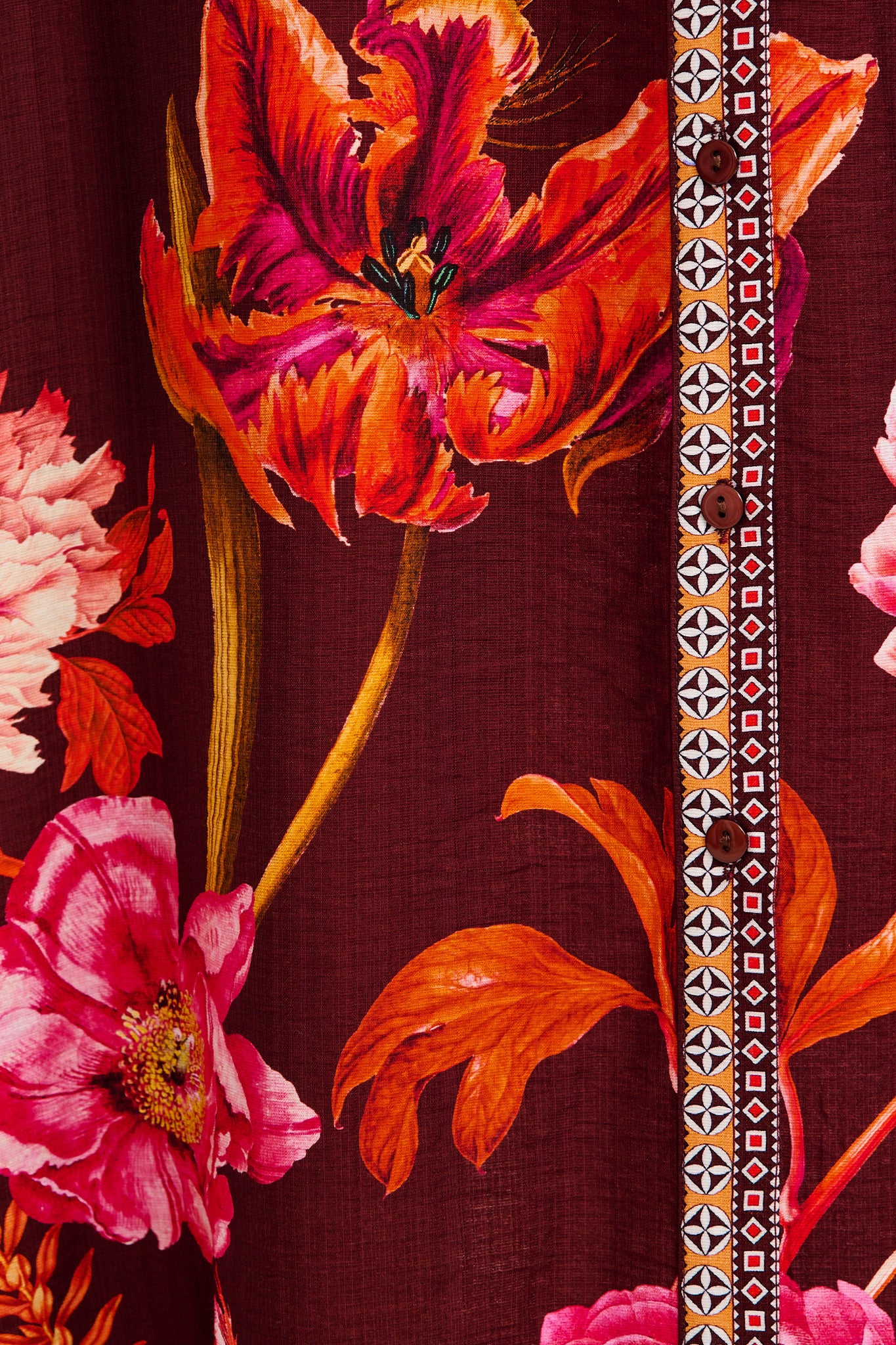 Enthusiast Maxi Shirt Dress in Wine Multi Floral Print Linen Blend - Image 6