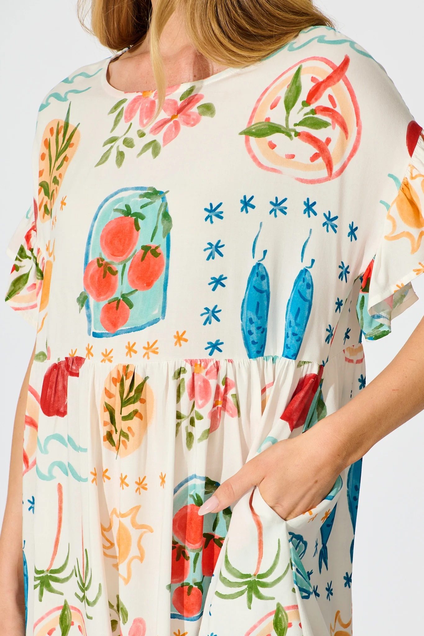 Escape Smock Dress in Cream with Multi Conversational Print - Image 5