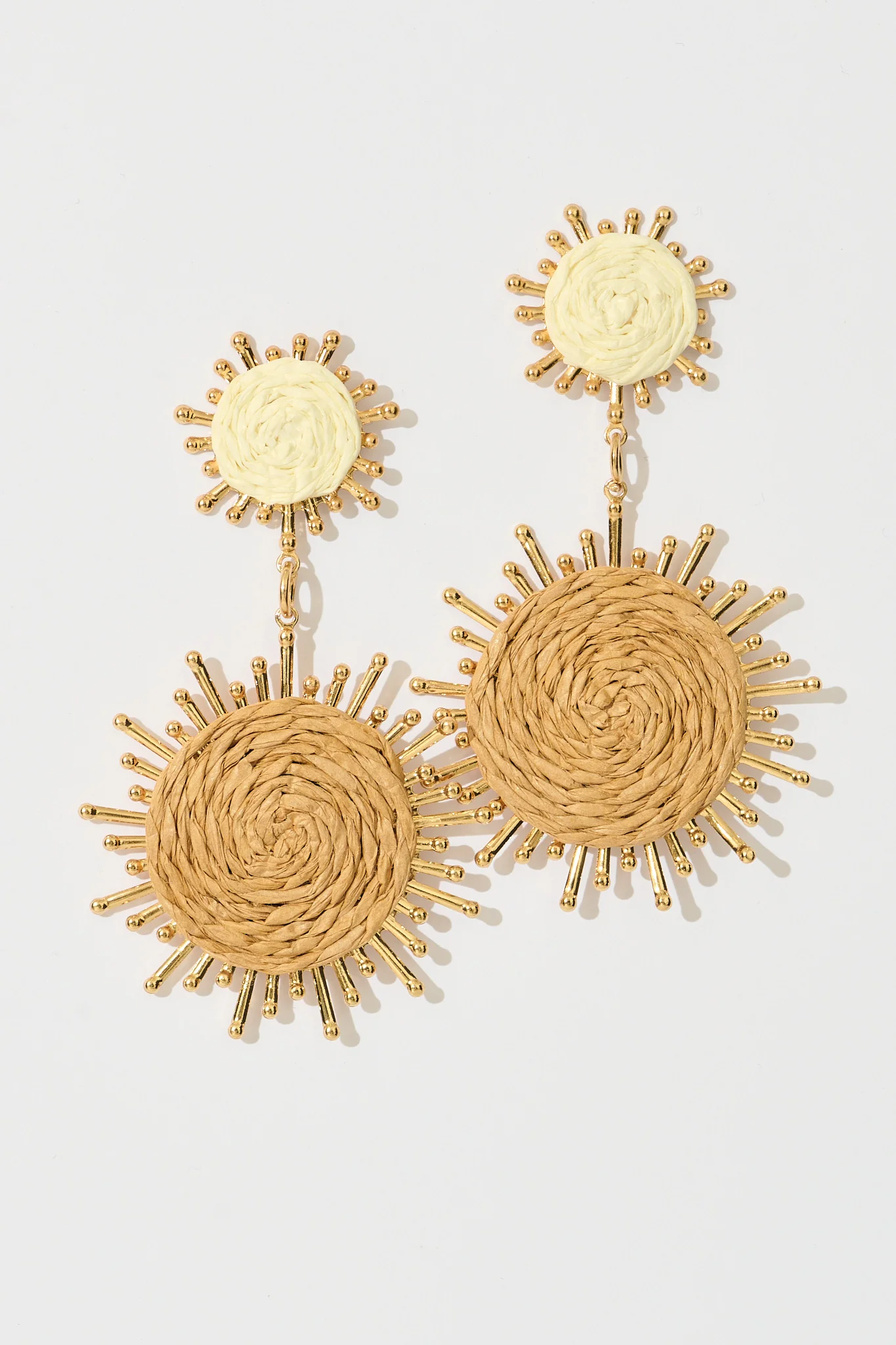 Esme Drop Earrings in Natural Raffia with Gold Accent