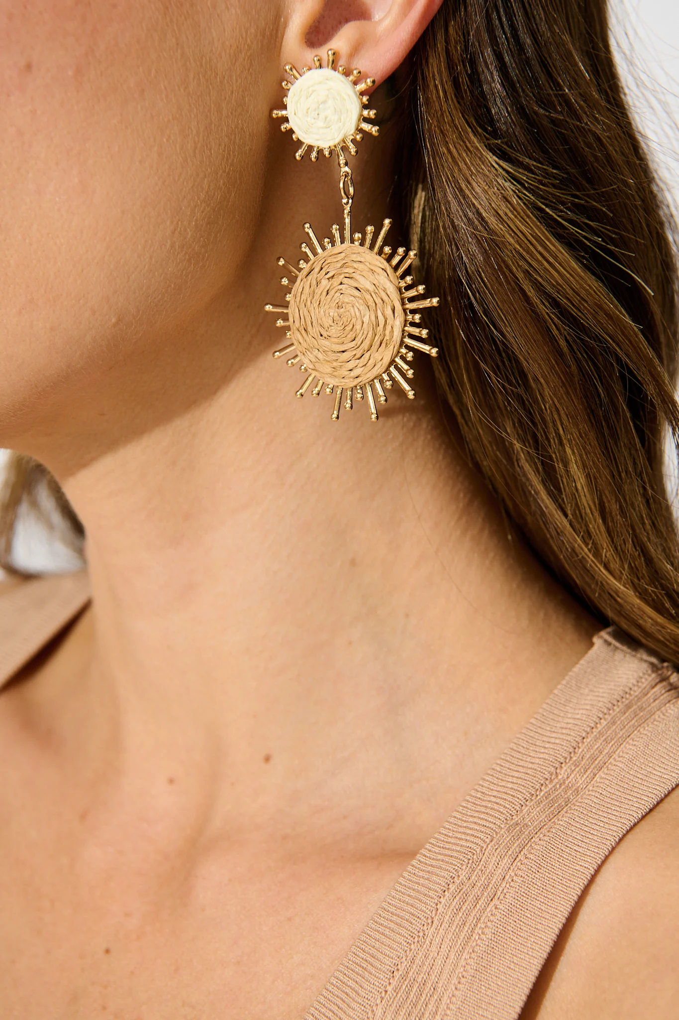Esme Drop Earrings in Natural Raffia with Gold Accent - Image 4