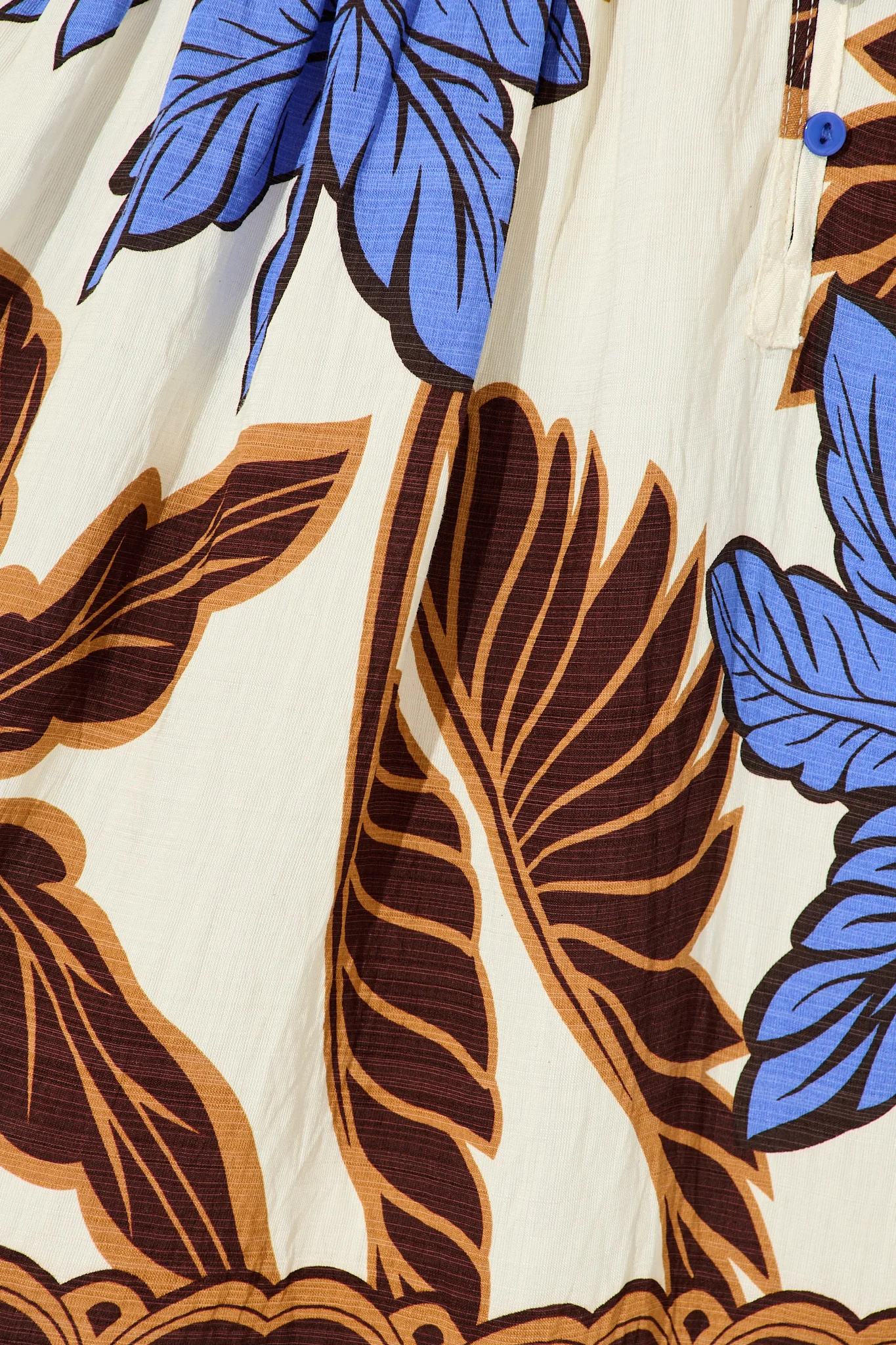 Essia Smock Dress in Blue with Brown Leaf Print Linen Blend - Image 8