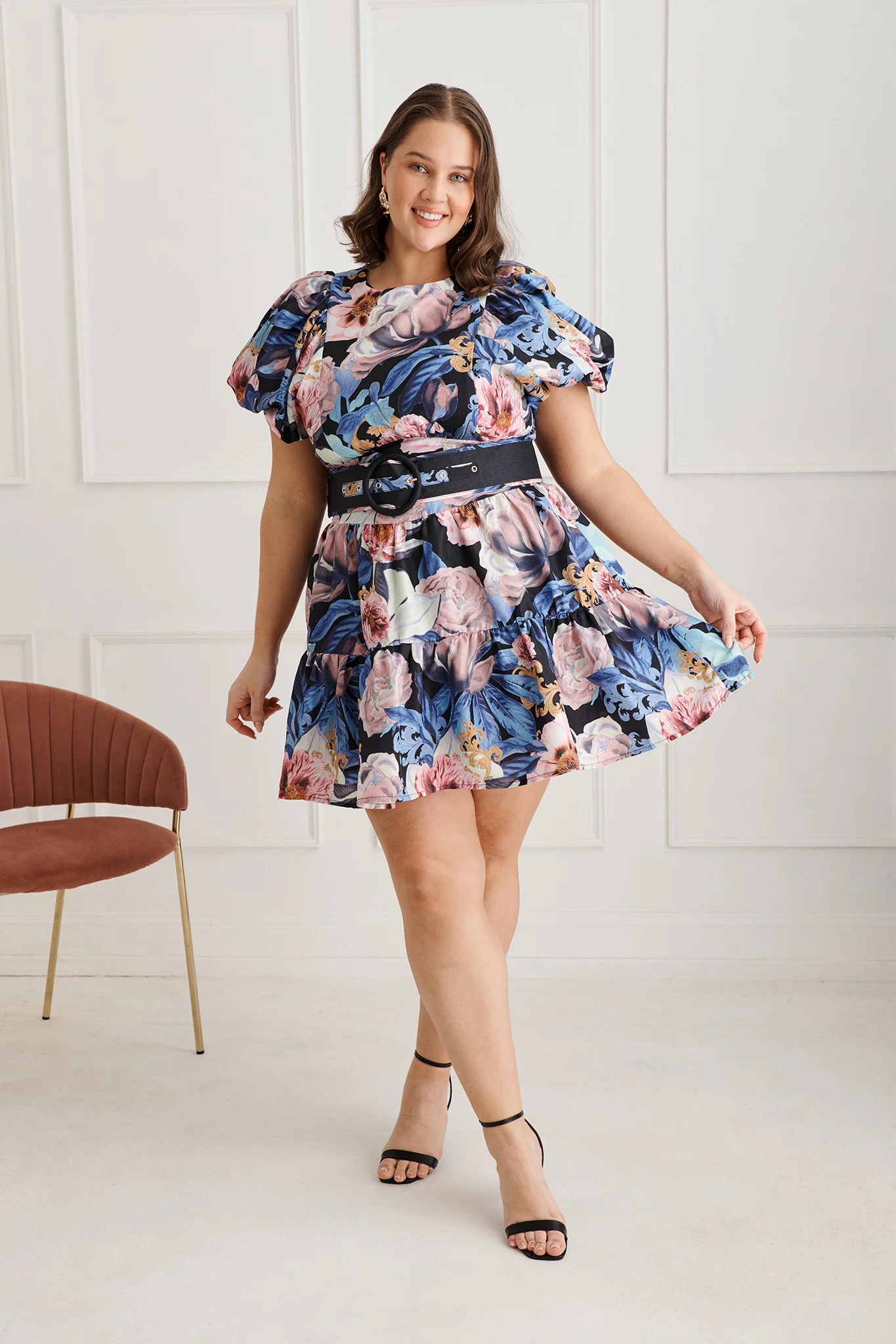 Ethereal Dress in Multi Blue Floral Linen Blend - Image 7