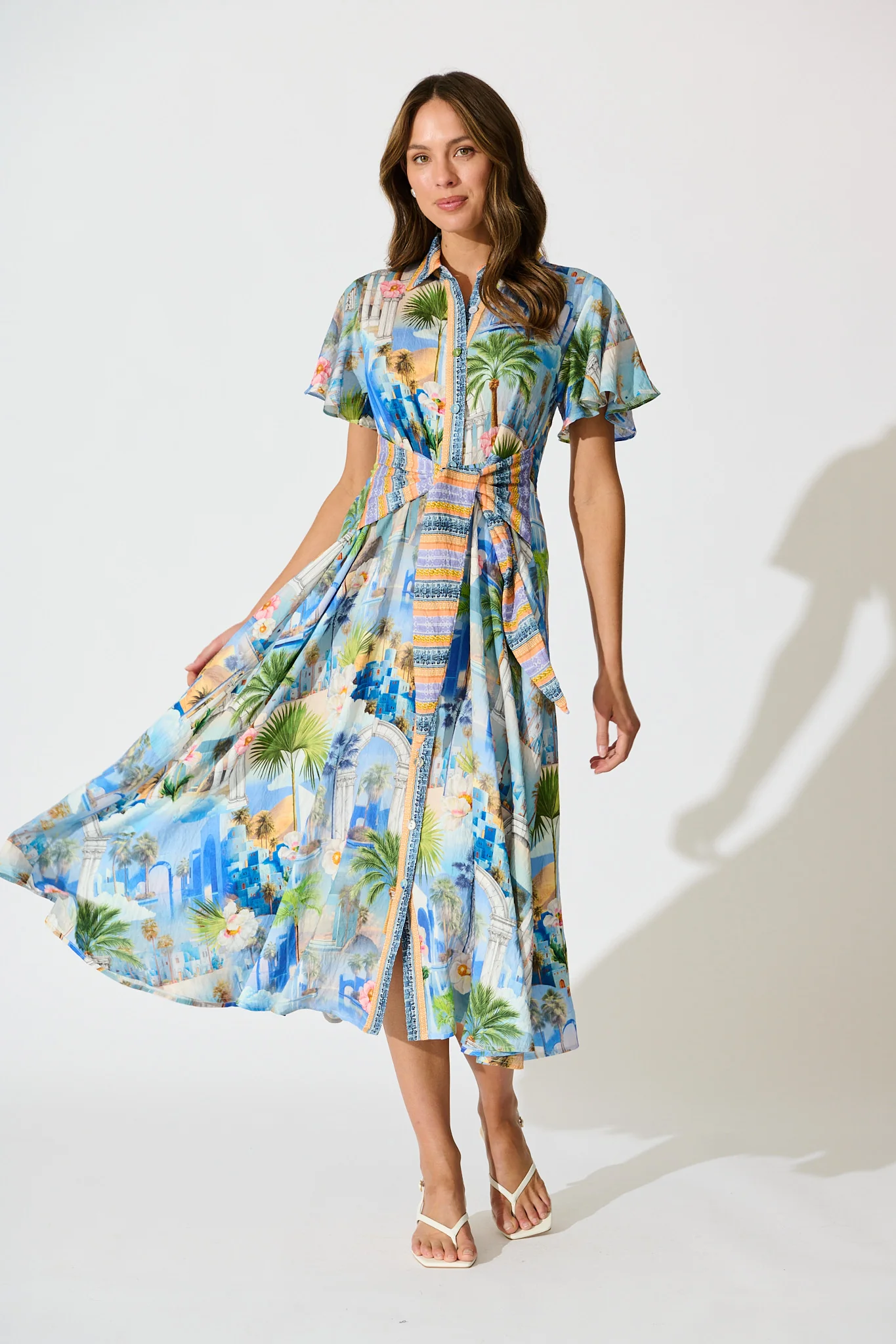 Eulalia Midi Dress in Blue Multi Print