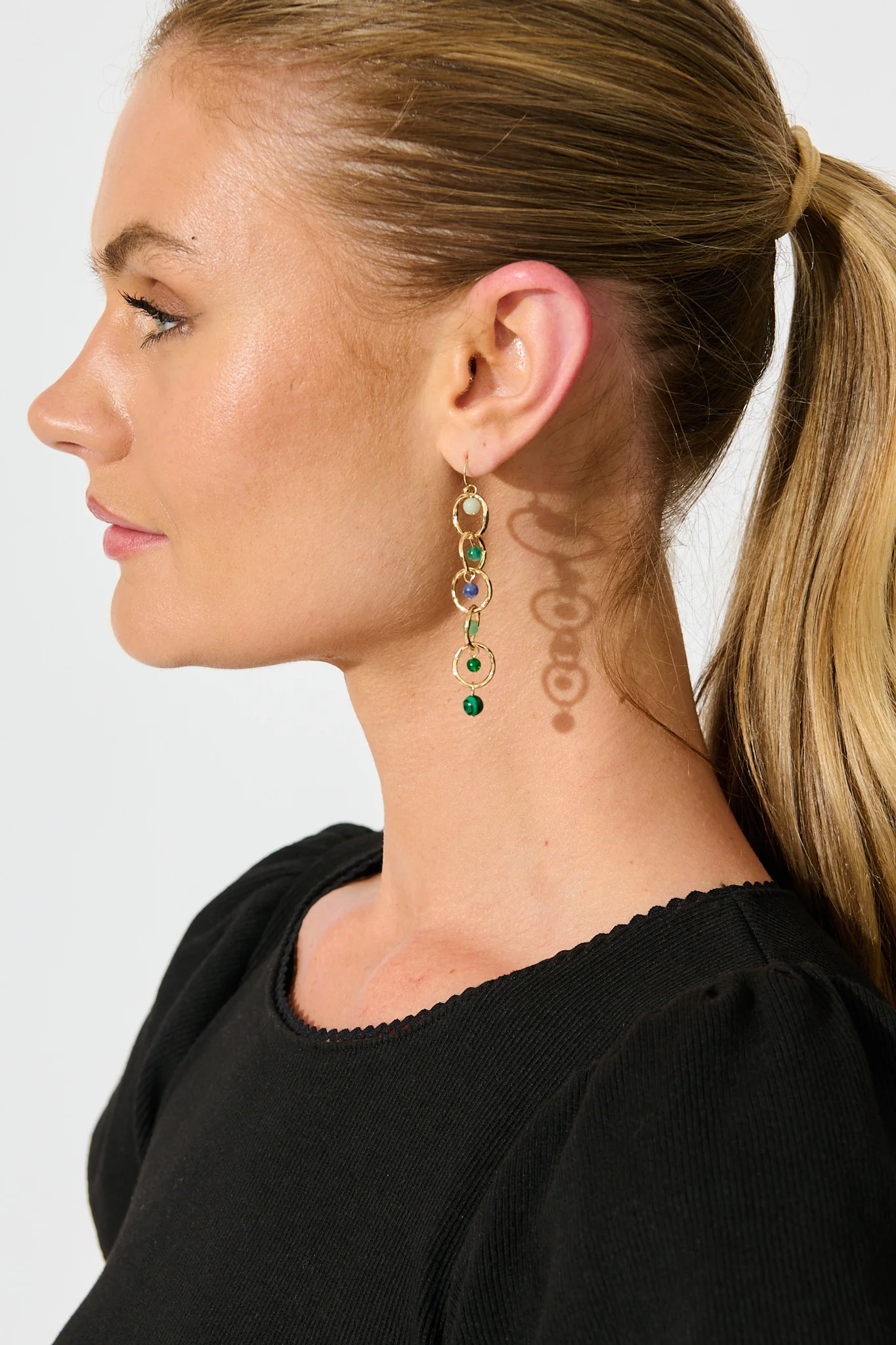 Eva Drop Earrings in Multi Green - Image 5