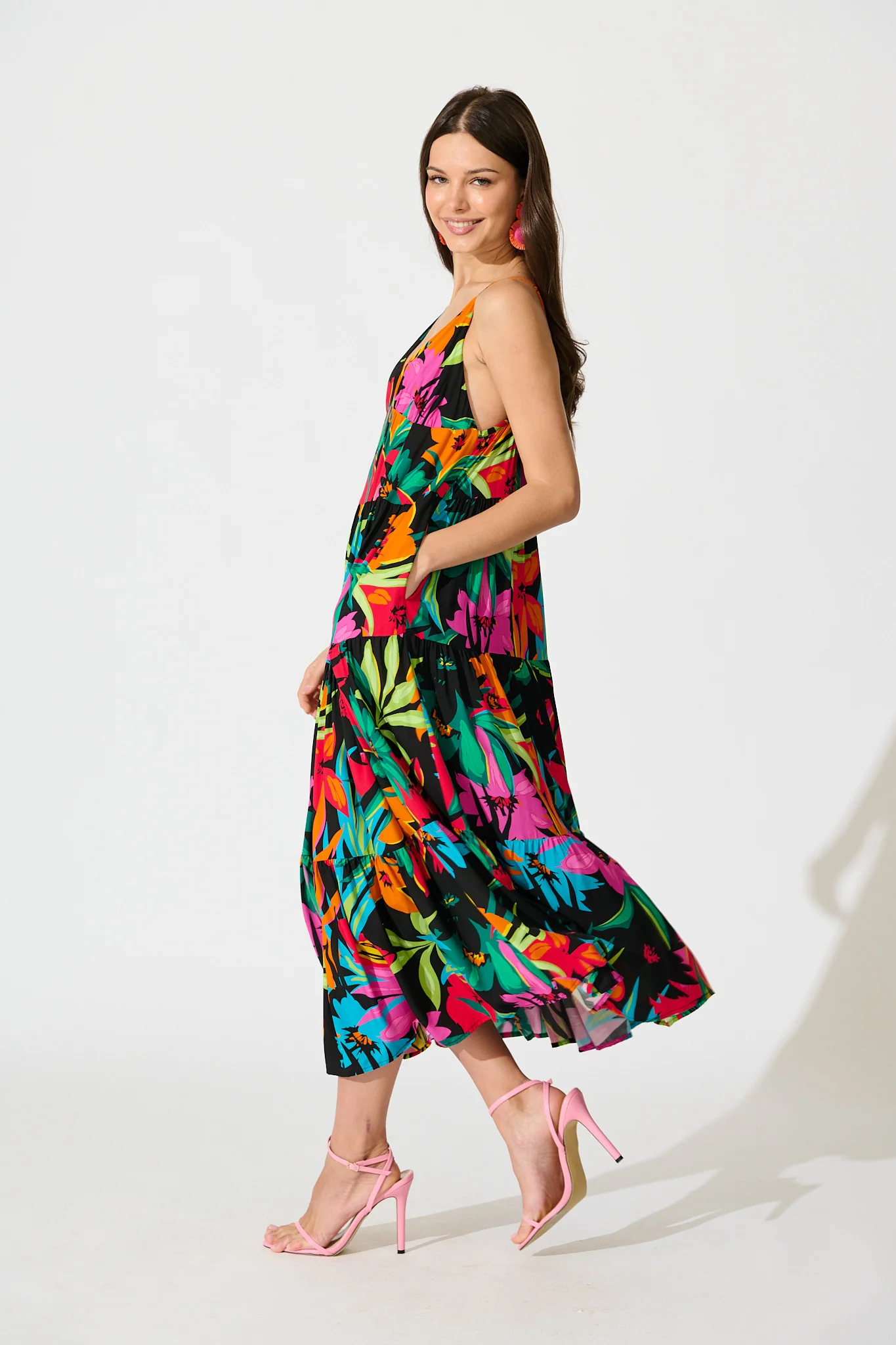 Evangelina Maxi Sundress In Black Multi Floral - Image 3
