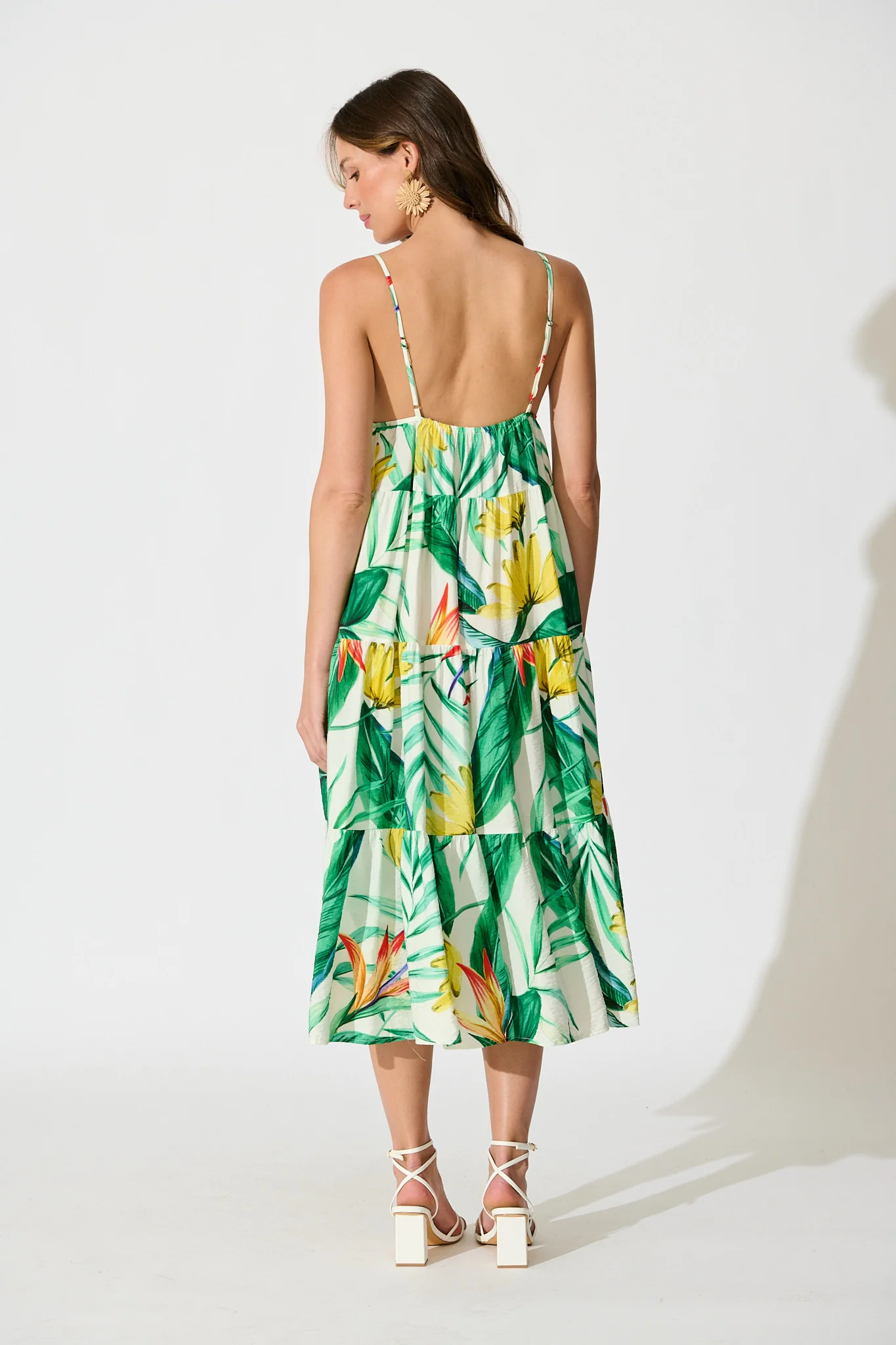 Evangelina Maxi Sundress In Green Tropical Print Linen Blend - Image 4