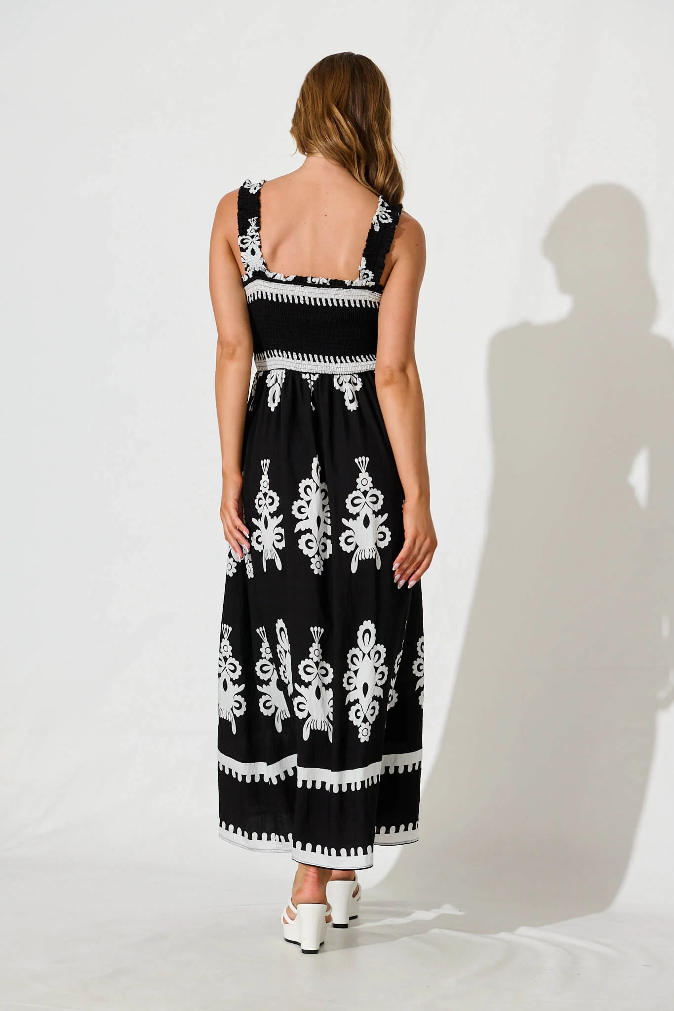 Evanston Maxi Dress In Black With White Print - Image 4