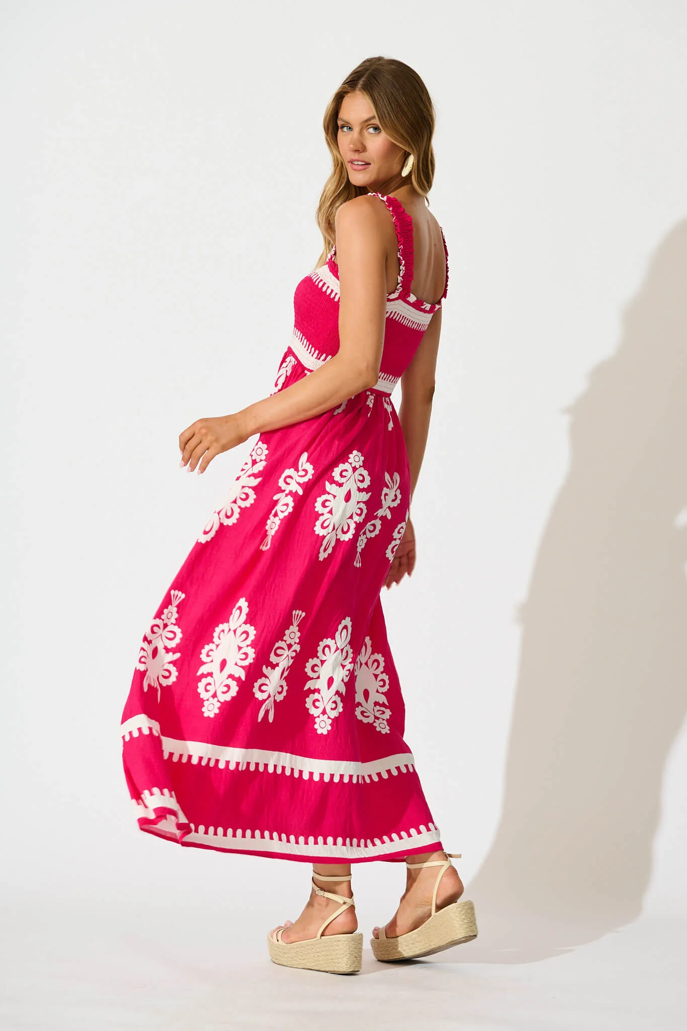 Evanston Maxi Dress in Hot Pink with White Print - Image 3