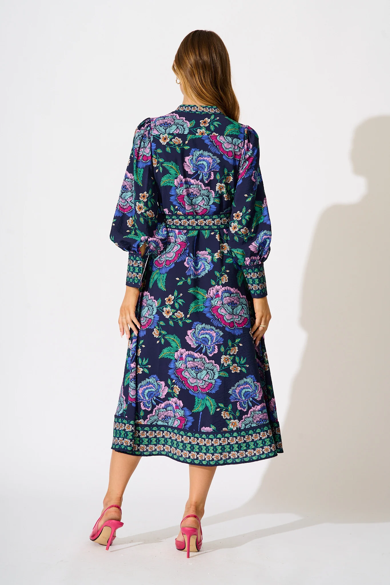 Evelina Midi Dress in Navy with Multi Floral - Image 4
