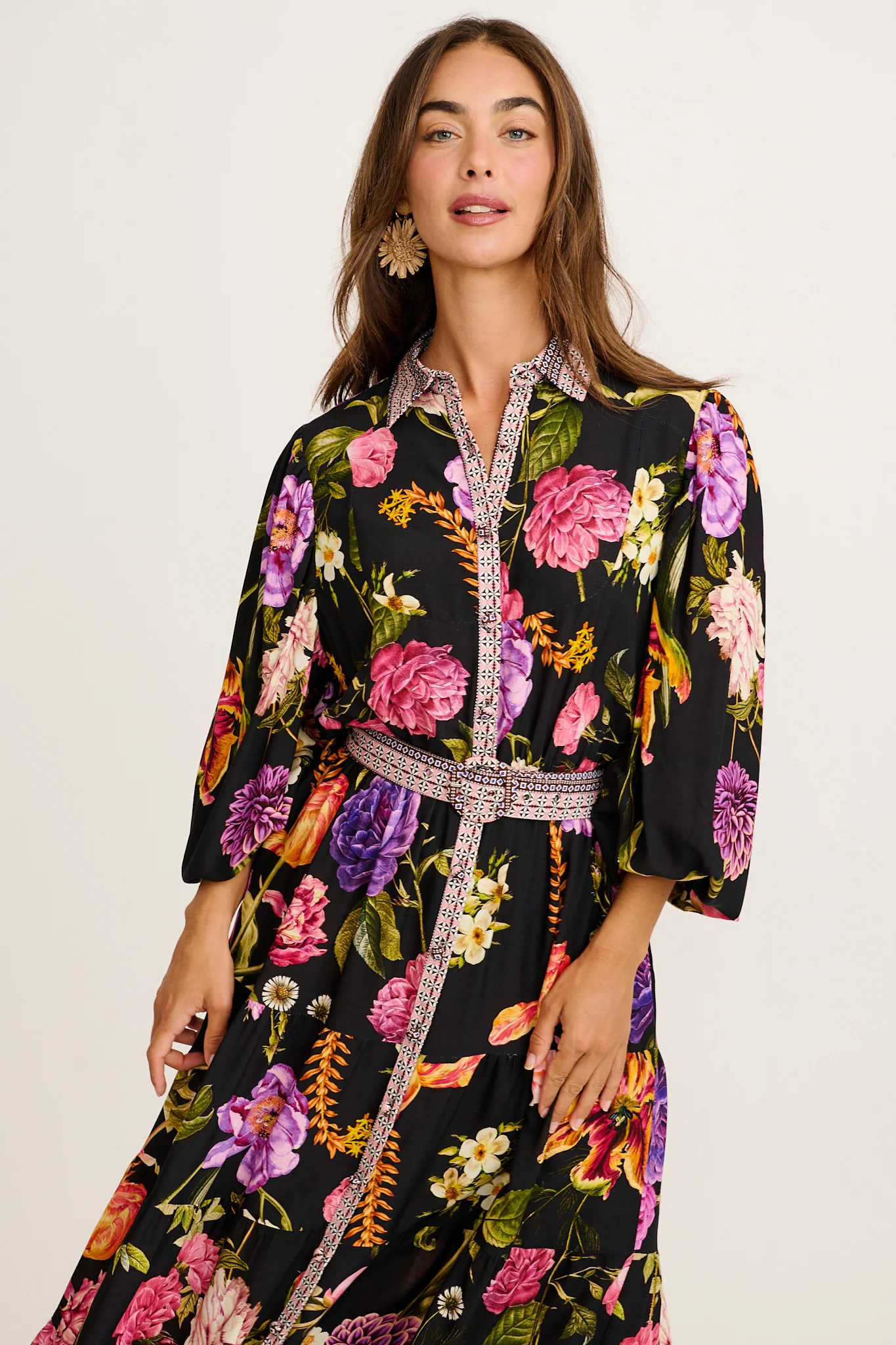 Evening Serenade Maxi Dress in Black with Multi Floral - Image 7