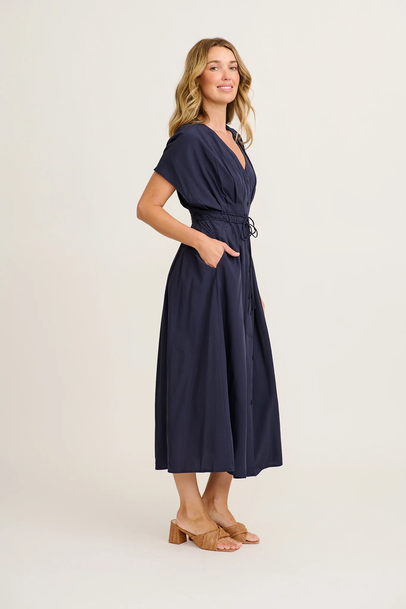 Excella Maxi Dress in Navy Tencel Cotton - Image 3