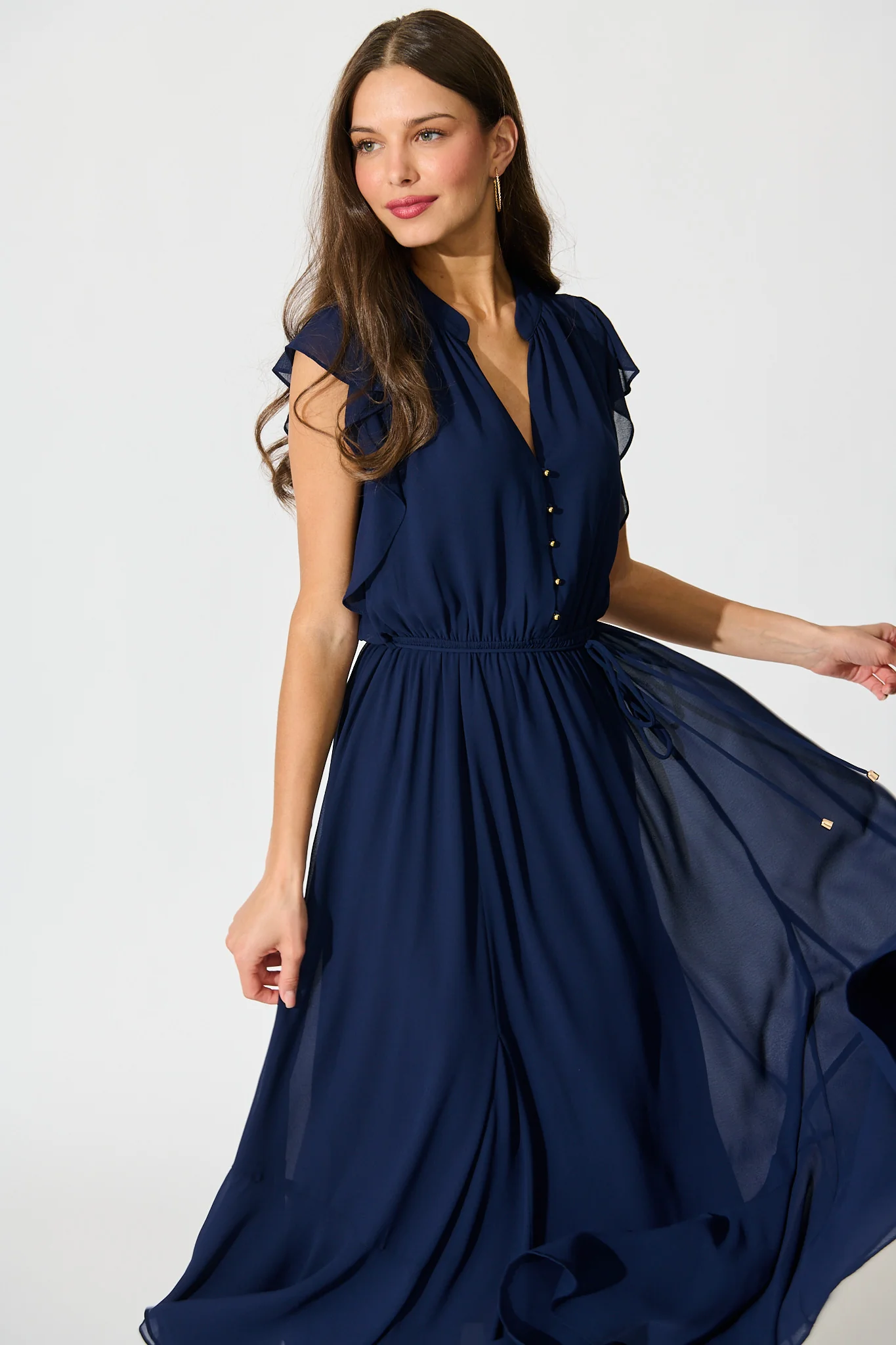 Executive Ease Maxi Dress in Navy Chiffon - Image 2