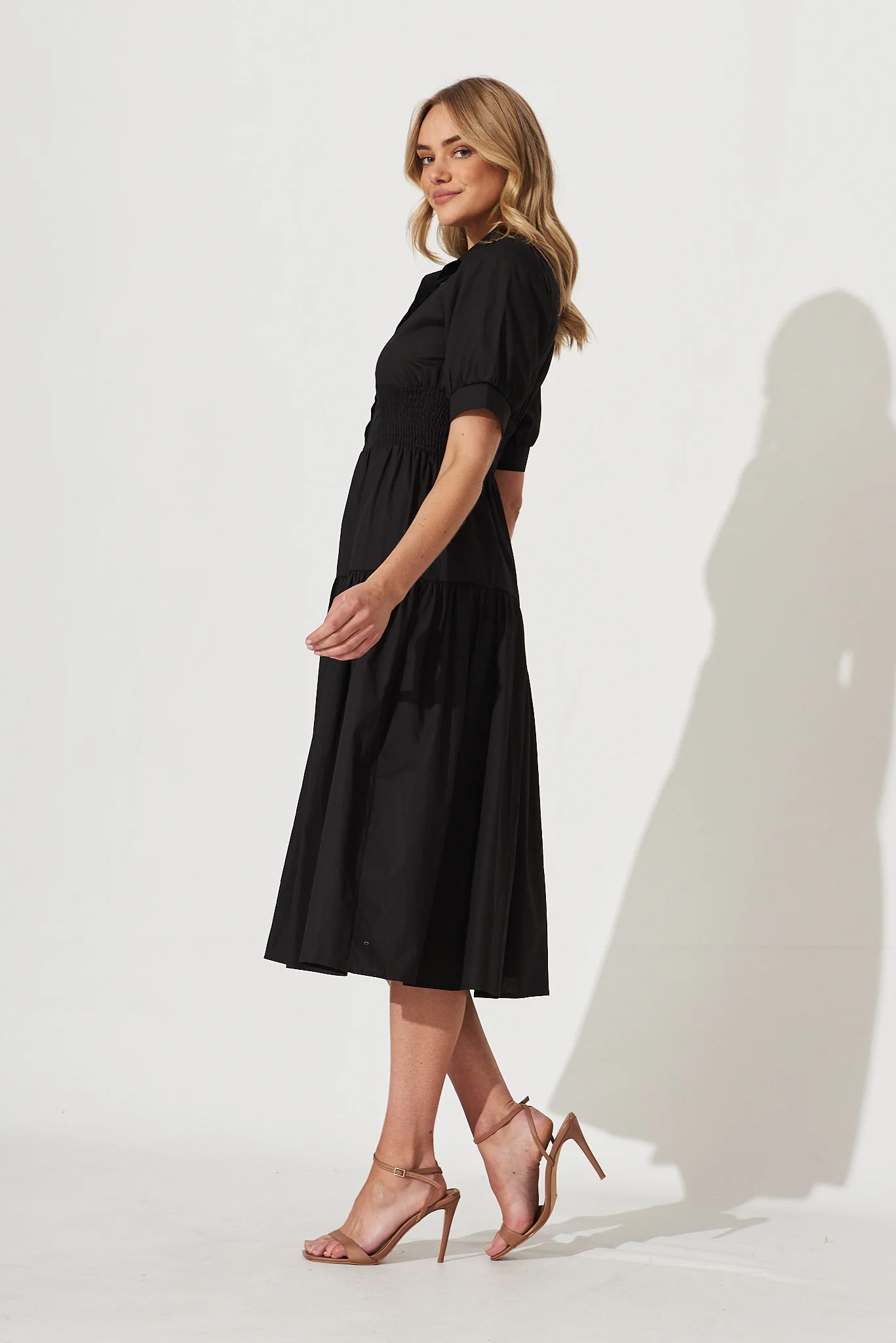 Fairfax Midi Shirt Dress In Black Cotton - Image 4