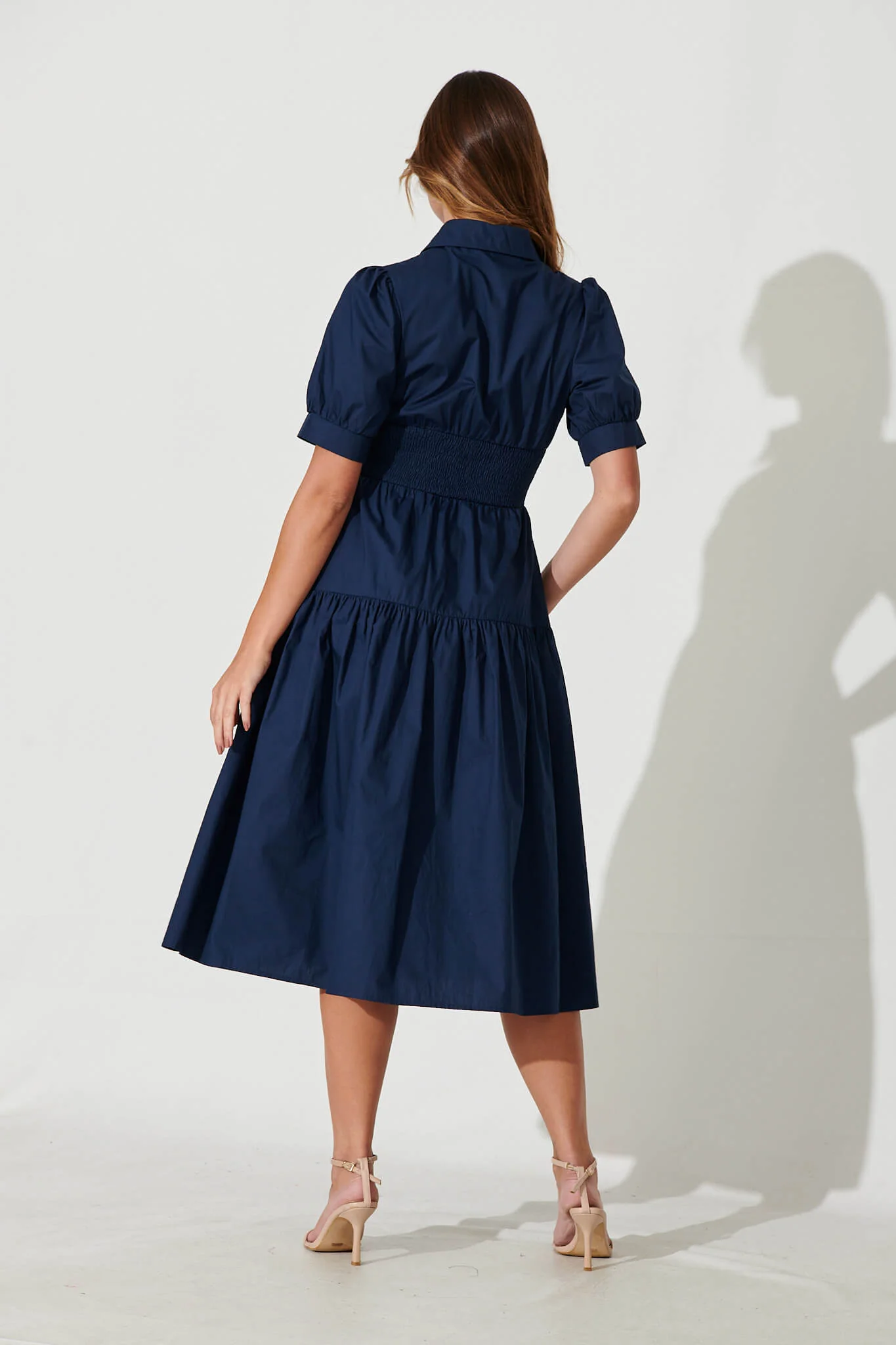 Fairfax Midi Shirt Dress In Navy Cotton - Image 4