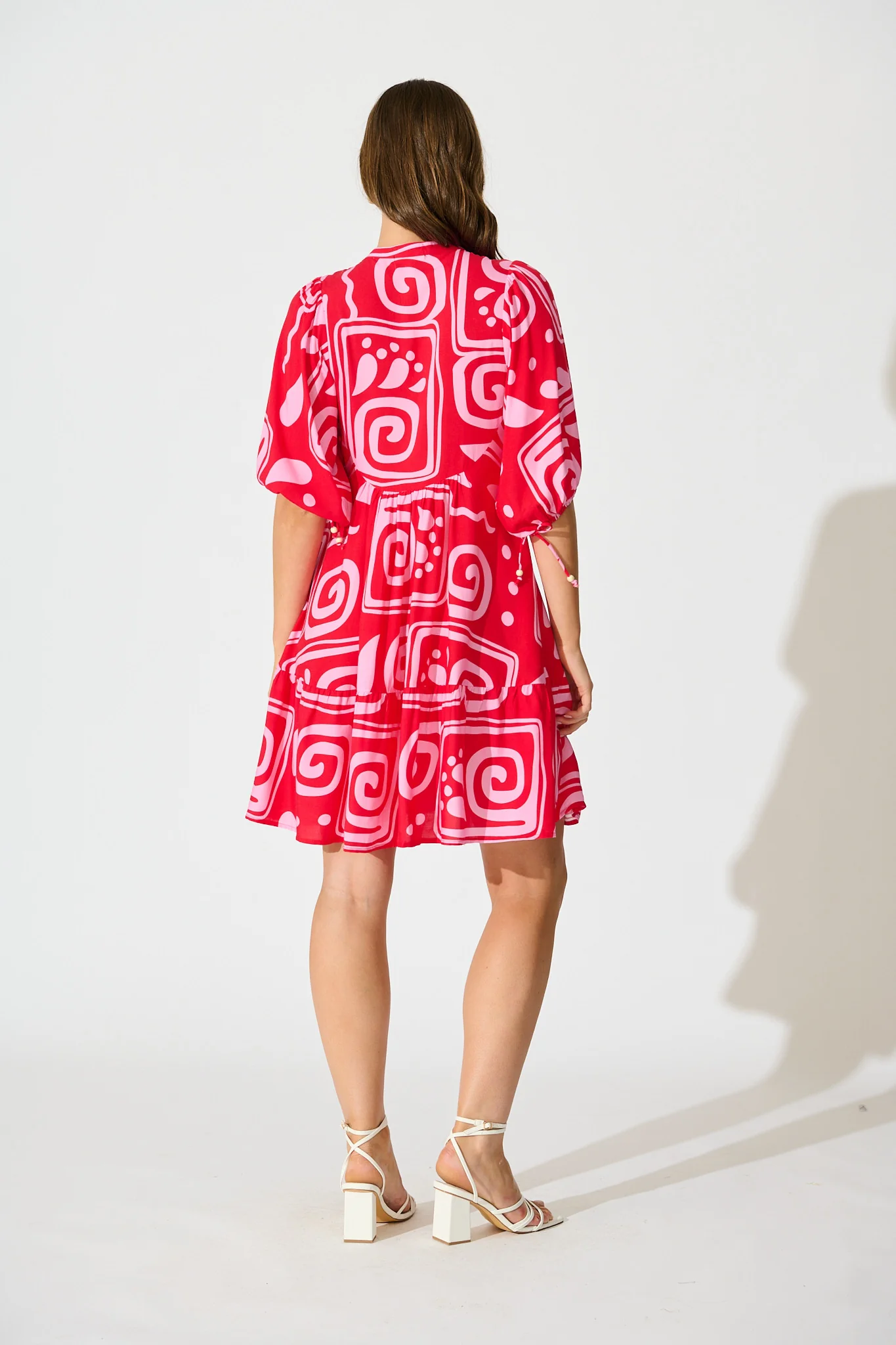 Falicia Smock Dress in Red Geometric Print - Image 4
