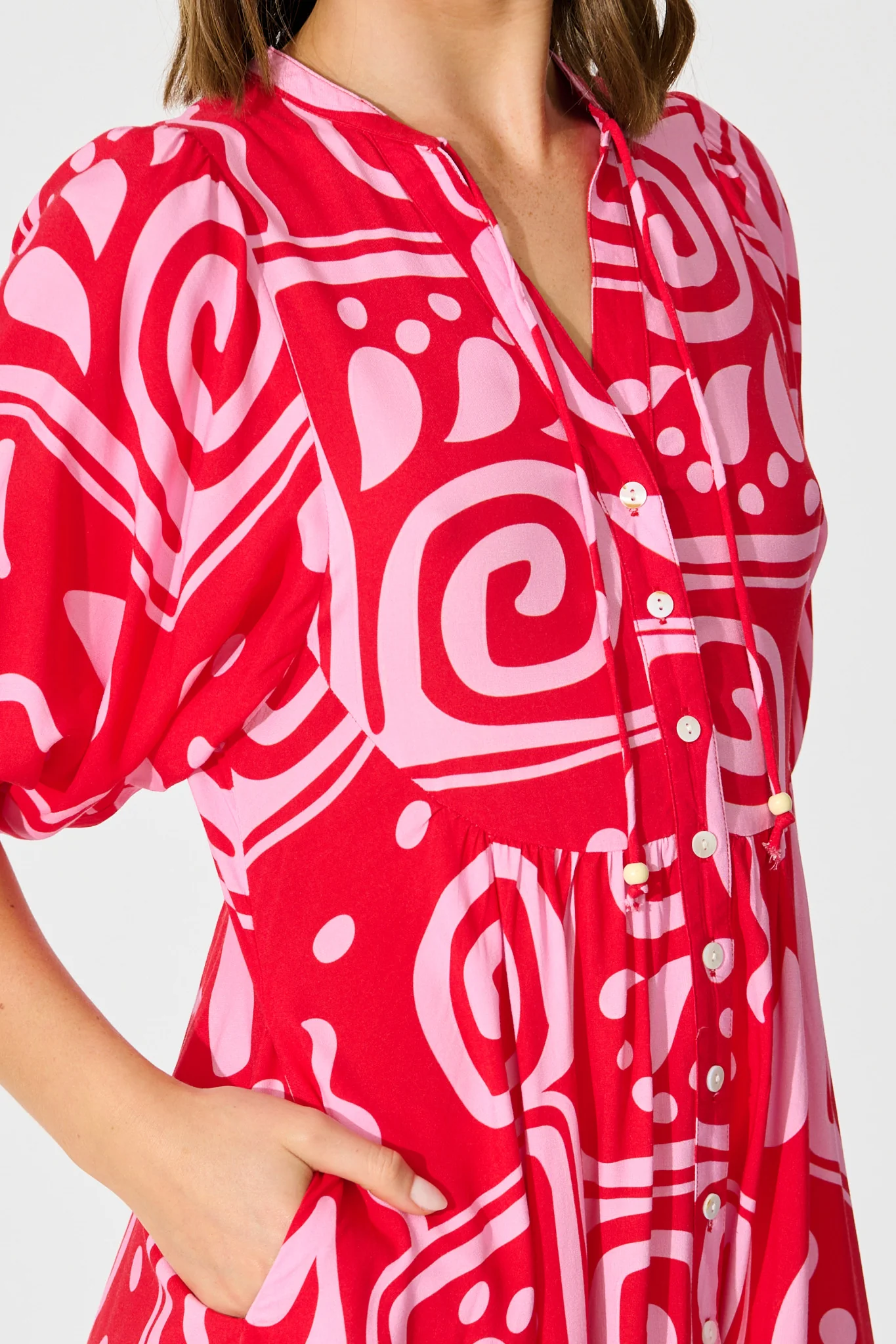 Falicia Smock Dress in Red Geometric Print - Image 5