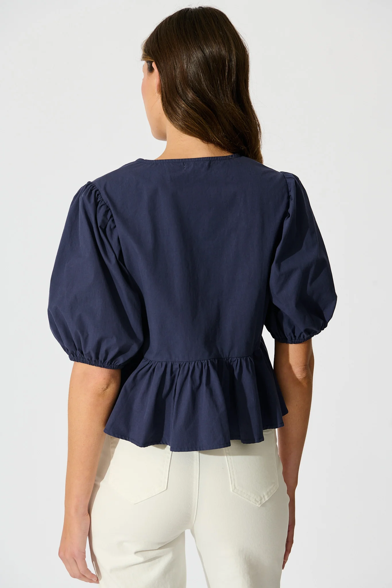 Faria Tie Front Top in Navy Cotton - Image 3