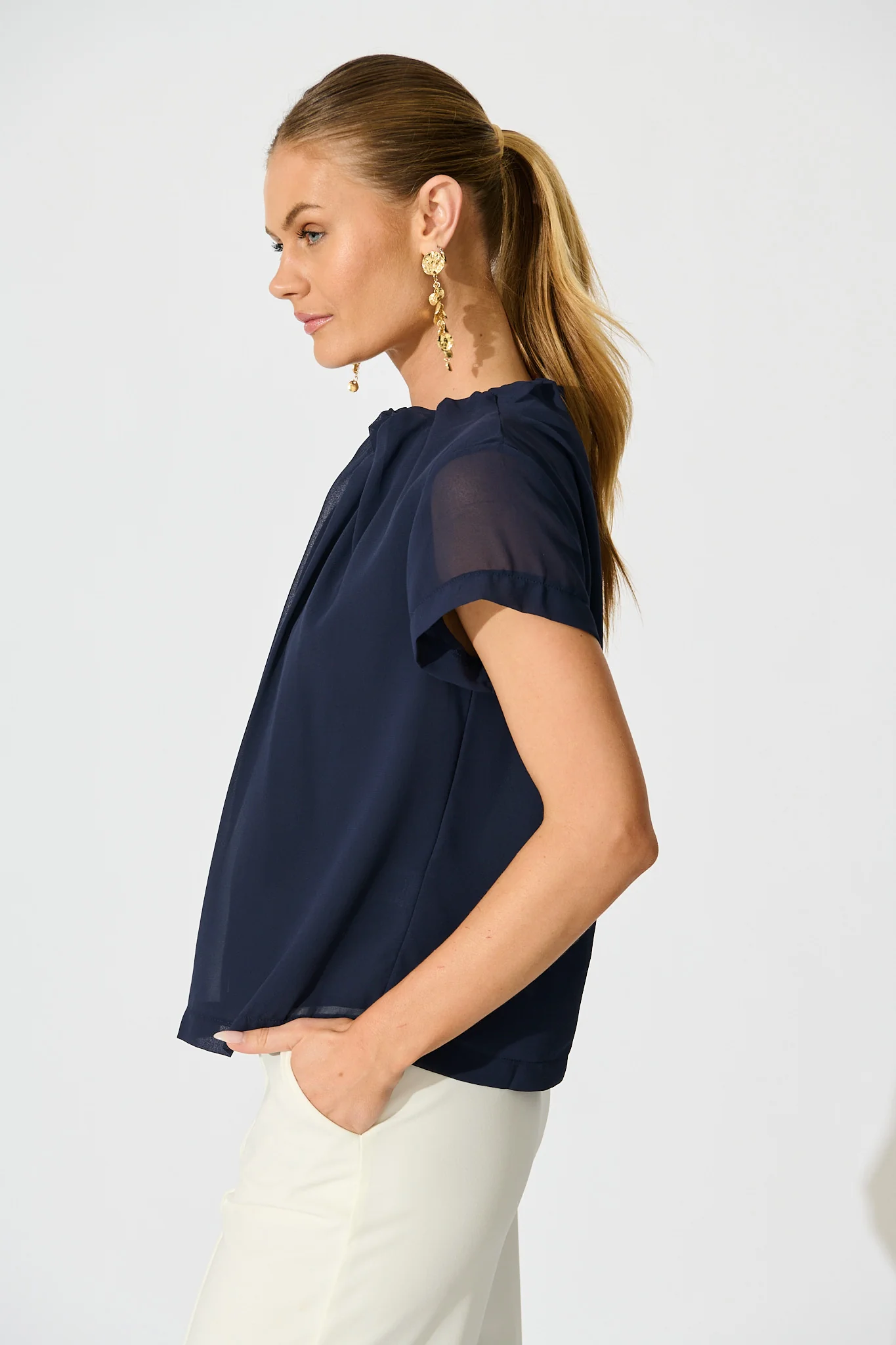 Fayra Top in Navy Chiffon - Image 2