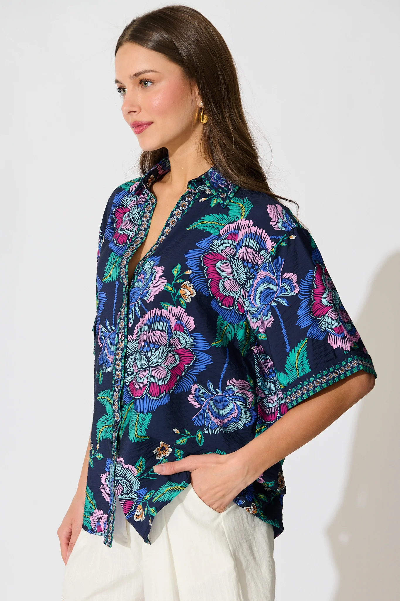 Fedra Shirt in Navy with Multi Floral - Image 2