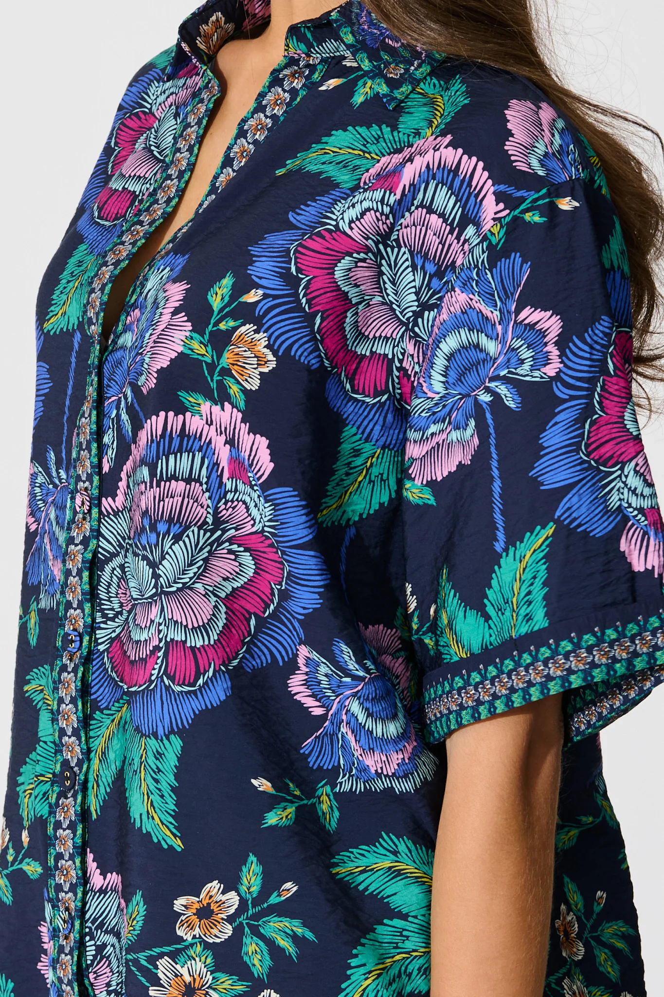 Fedra Shirt in Navy with Multi Floral - Image 5