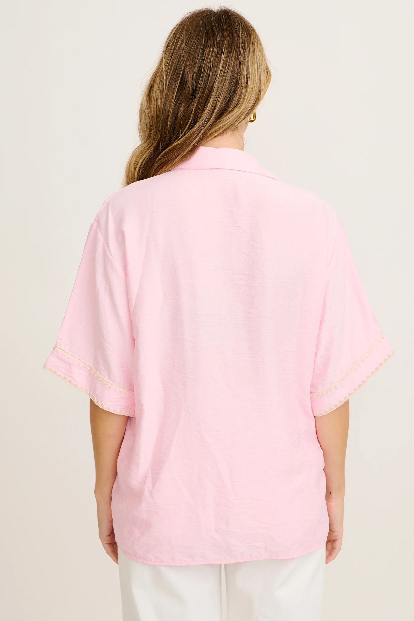 Fedra Shirt in Pink with Palm Tree Embroidery - Image 3