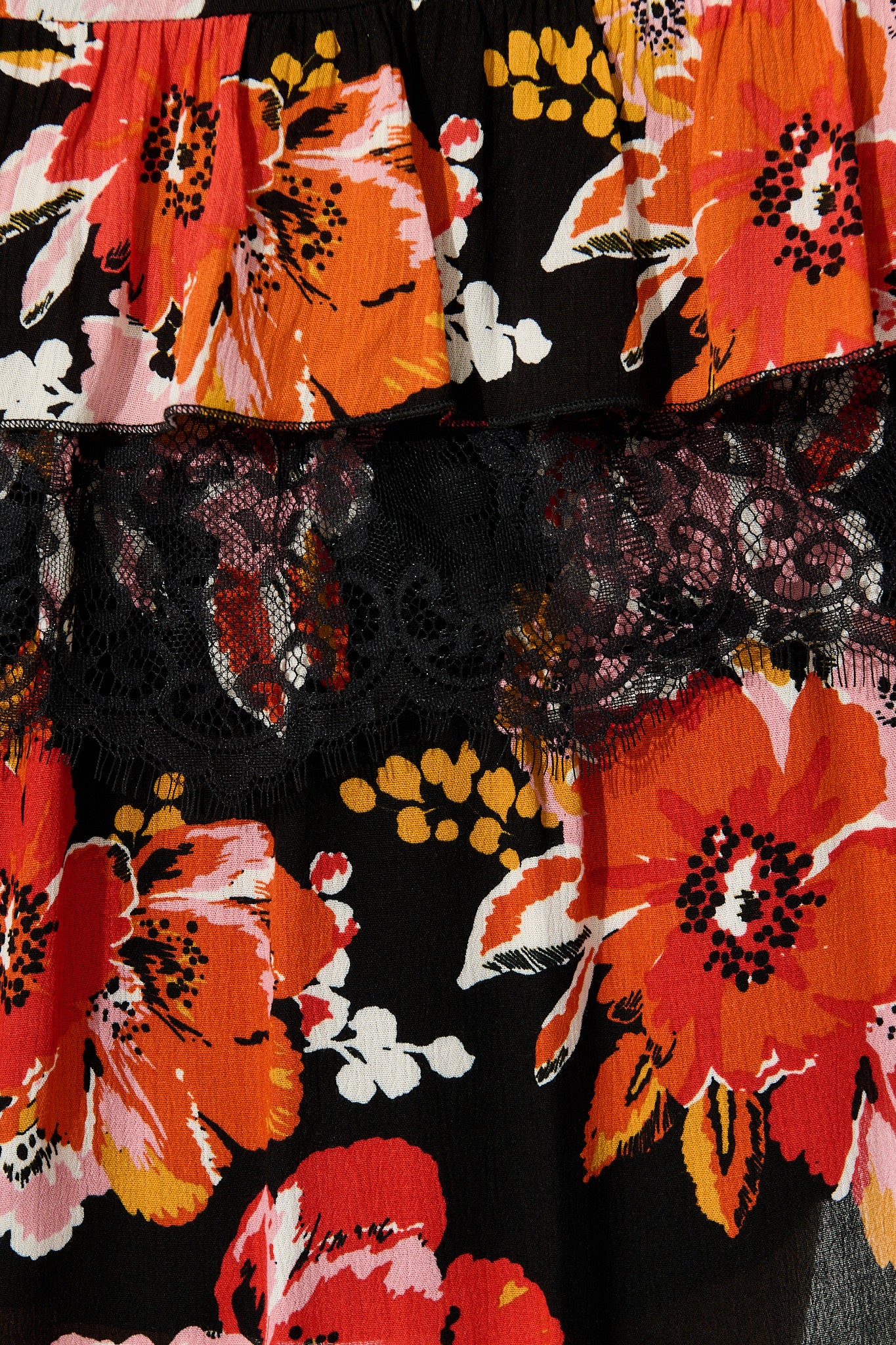 Felcon Dress in Black with Orange Floral with Lace Detail - Image 6
