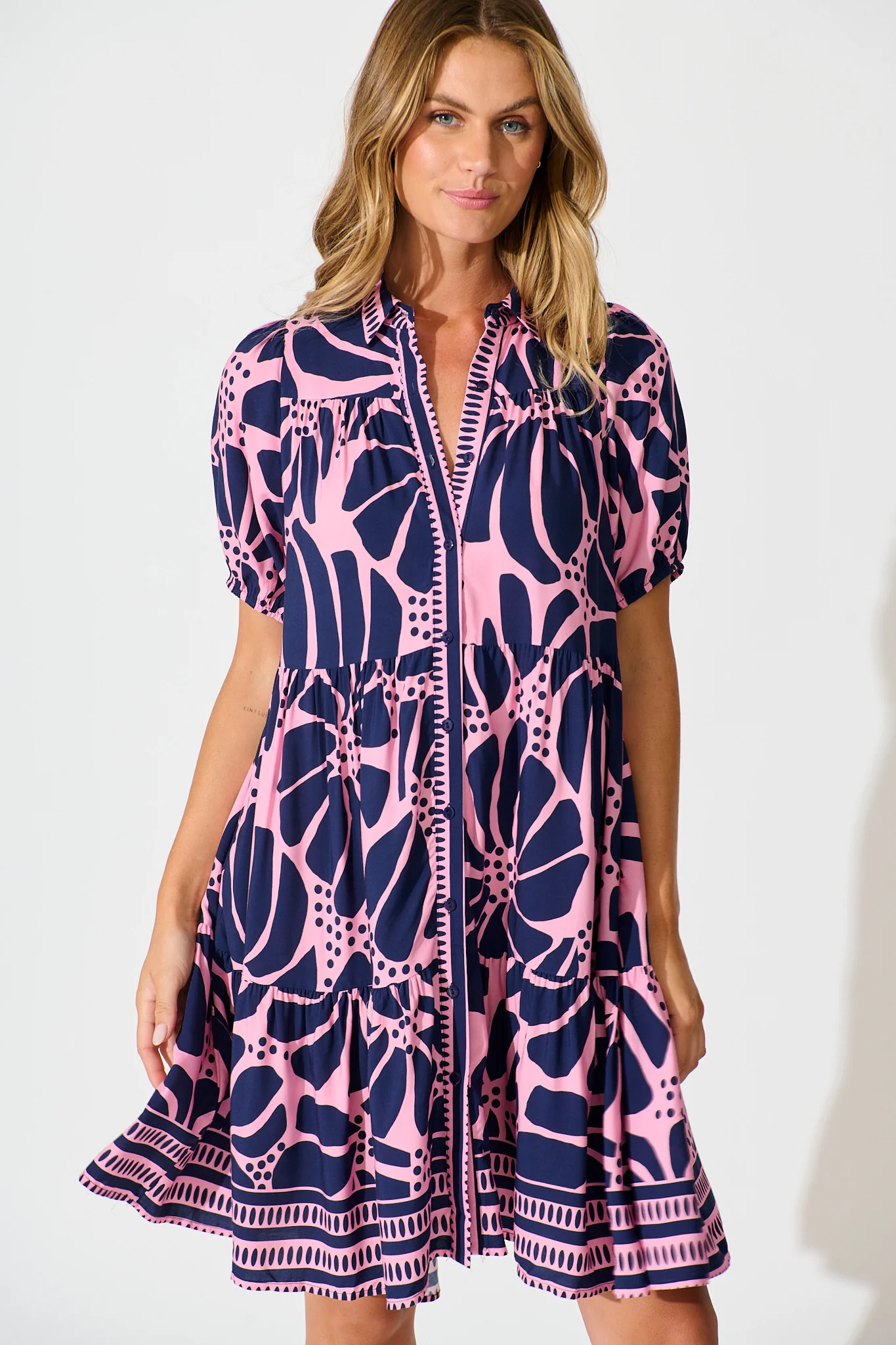 Felicia Shirt Dress In Pink And Navy Floral - Image 2