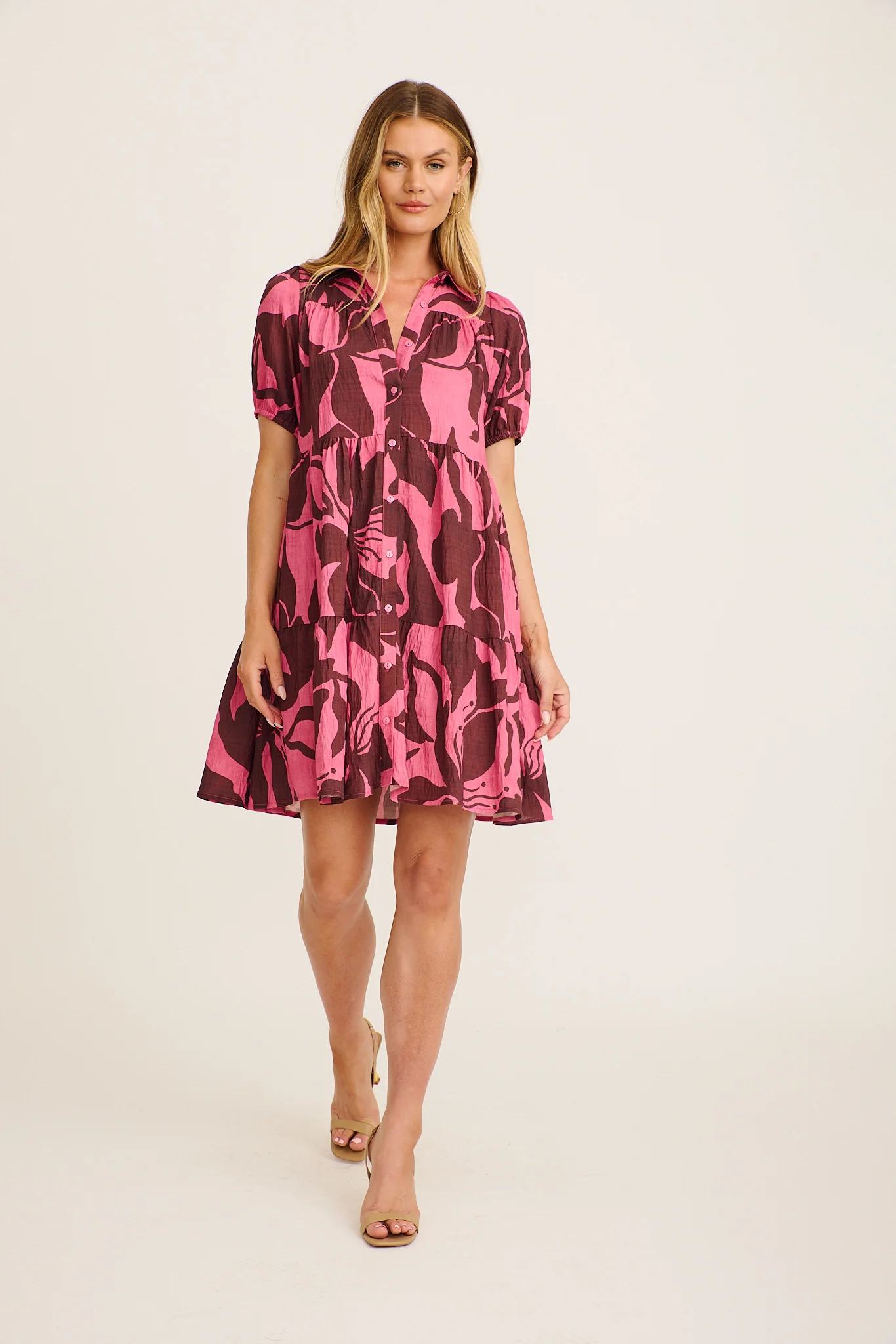 Felicia Shirt Dress In Pink Floral Print