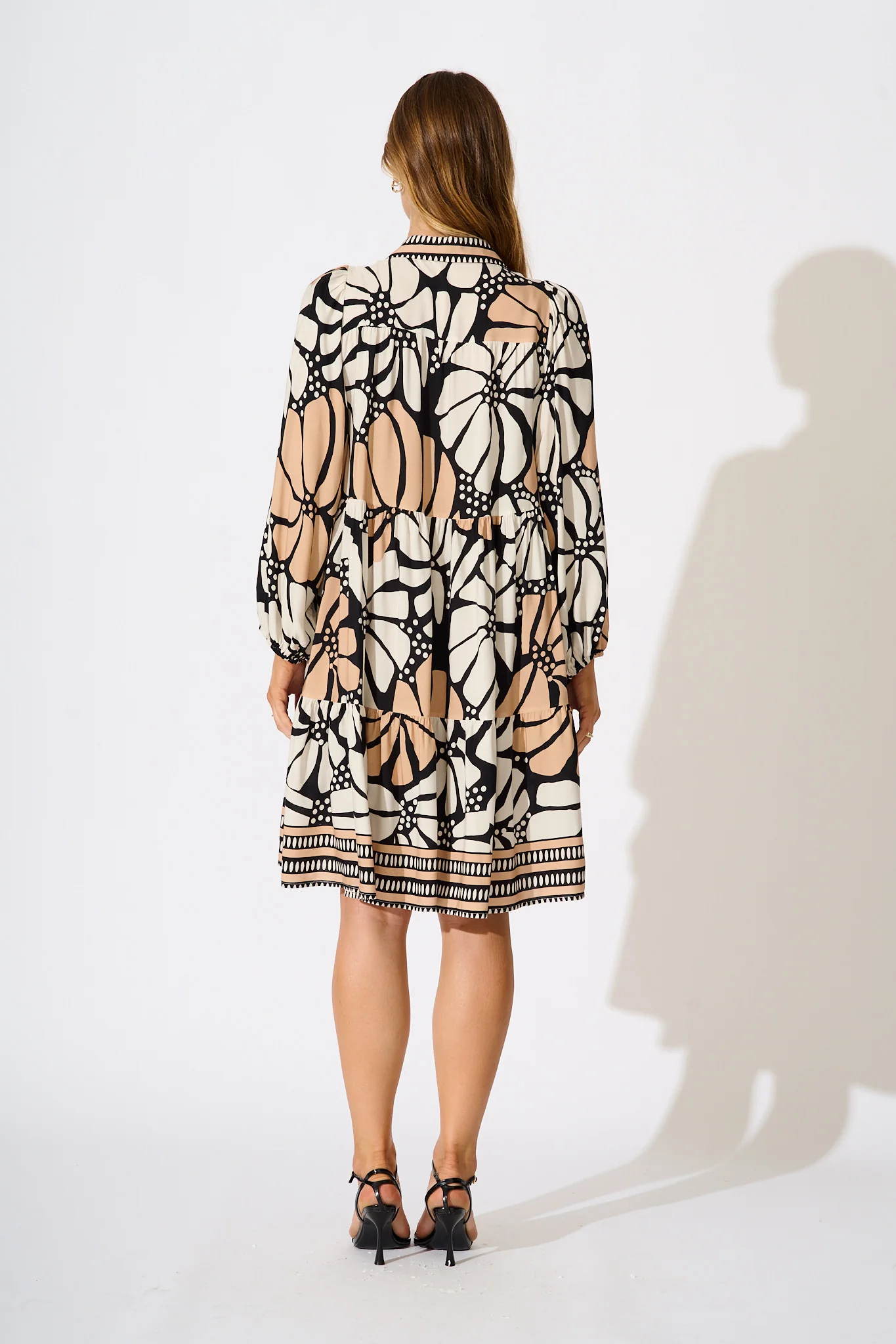 Felicity Shirt Dress in Cream and Black Floral - Image 4