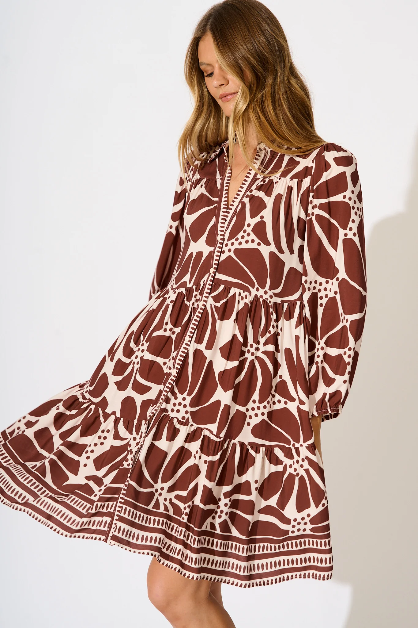 Felicity Shirt Dress in Wine and Cream Floral - Image 2