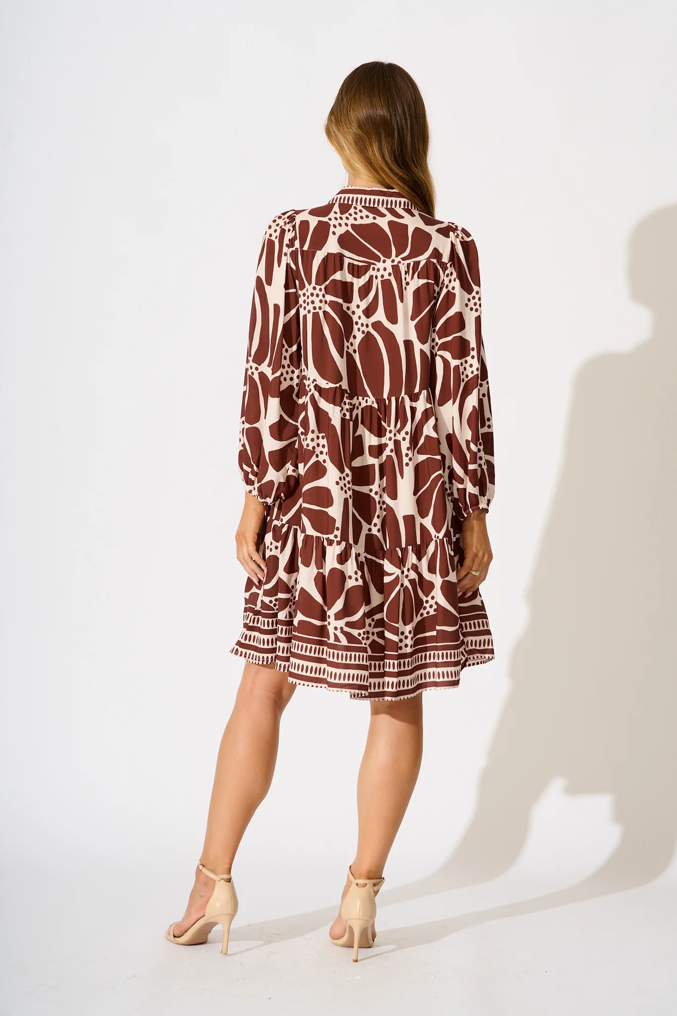 Felicity Shirt Dress in Wine and Cream Floral - Image 4