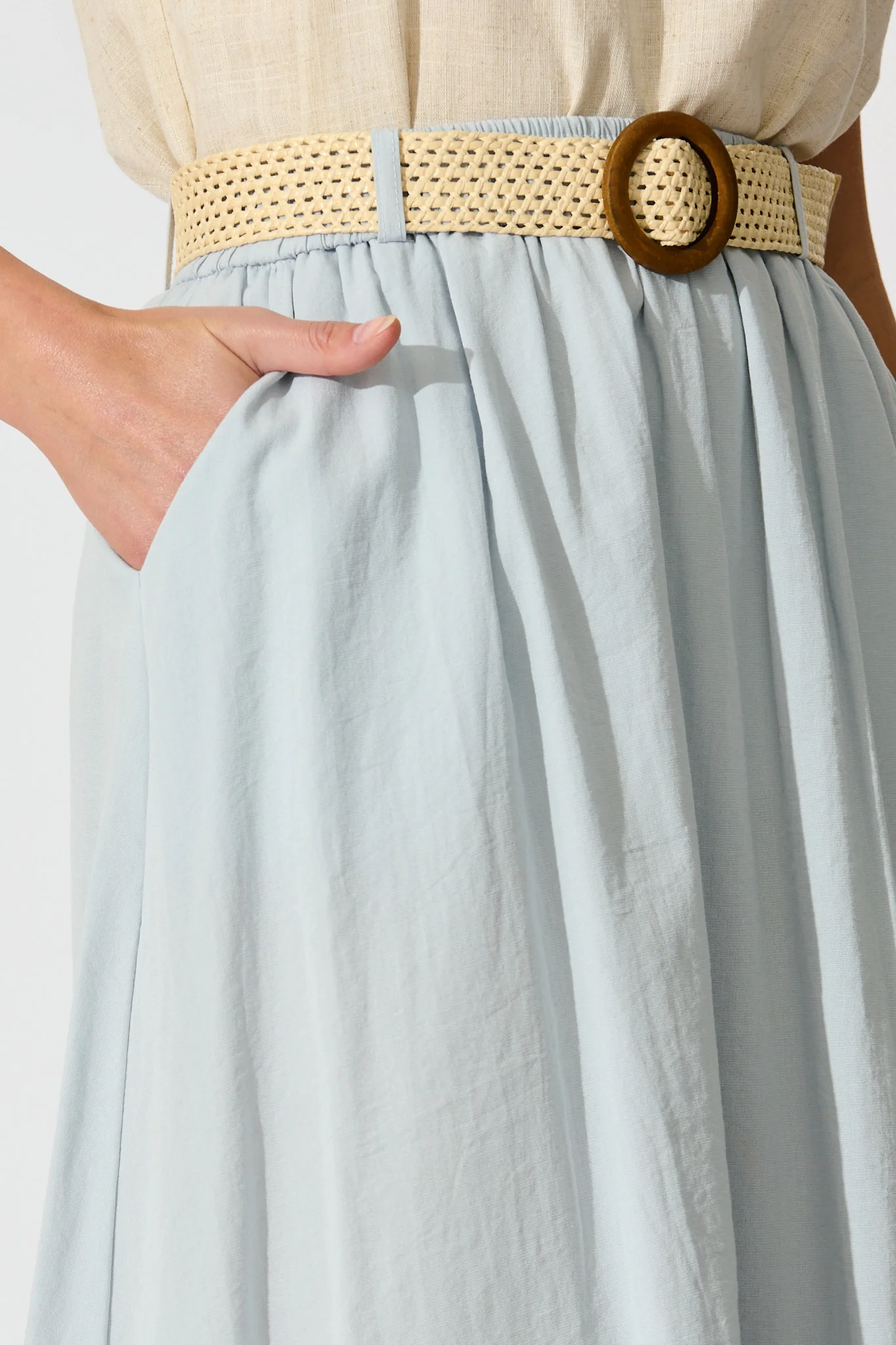 Fenella Maxi Skirt in Light Blue Linen Cotton Blend - Image 5