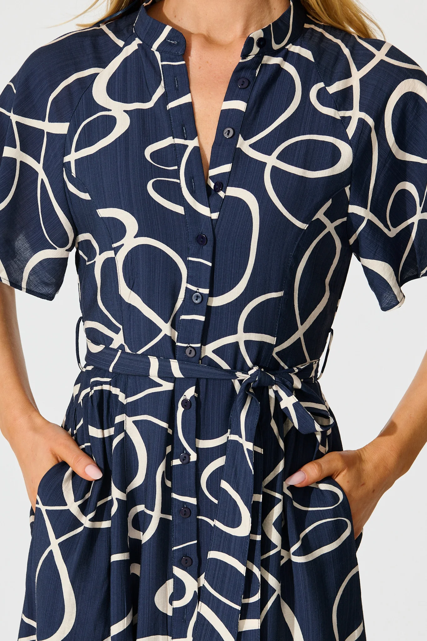 Fergie Midi Dress in Navy Geometric Print - Image 5