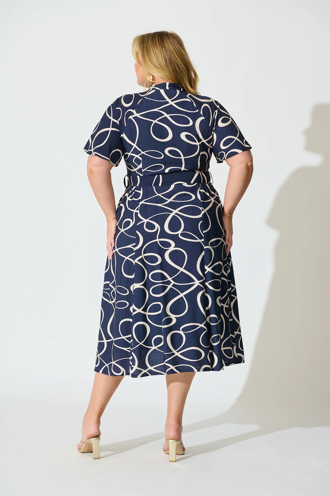 Fergie Midi Dress in Navy Geometric Print - Image 9