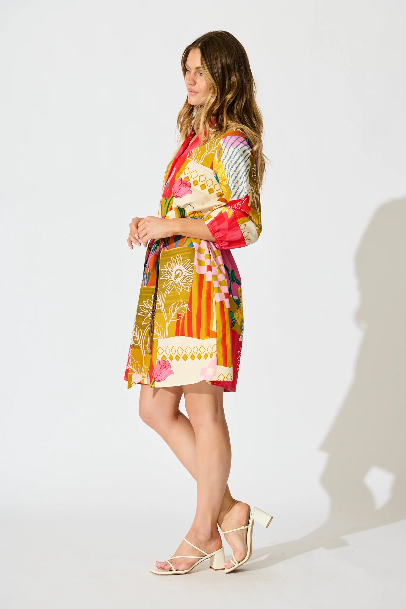 Festival Flora Shirt Dress in Red Multi Floral Cotton - Image 3