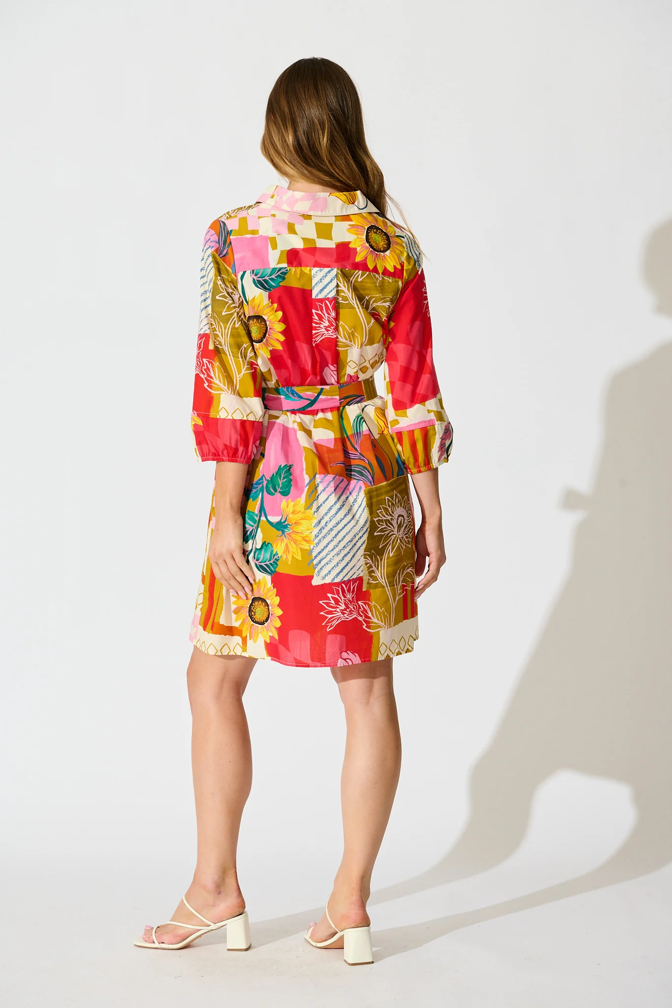 Festival Flora Shirt Dress in Red Multi Floral Cotton - Image 4
