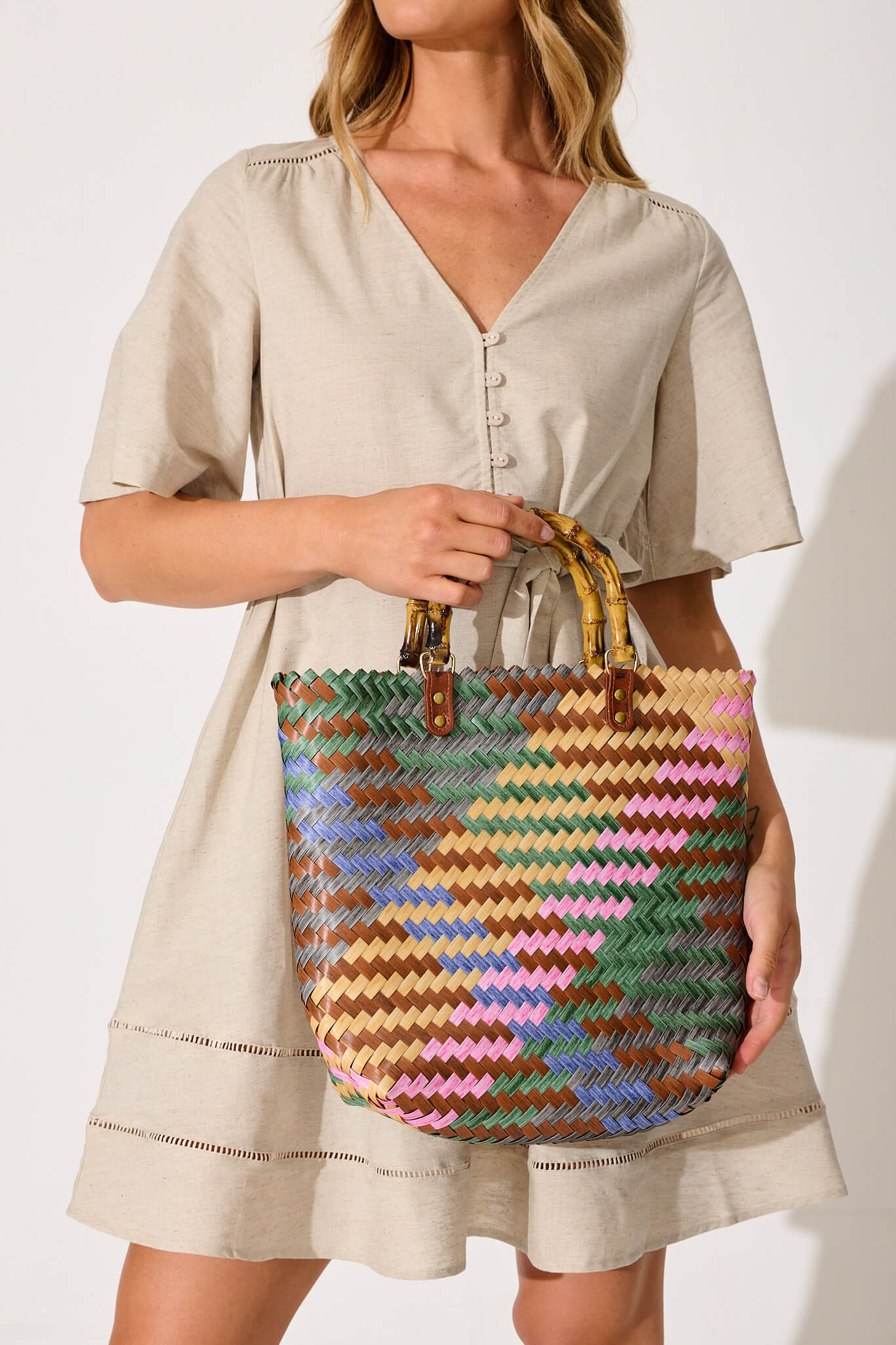 Fiesta Tote Bag In Multi Rattan - Image 2