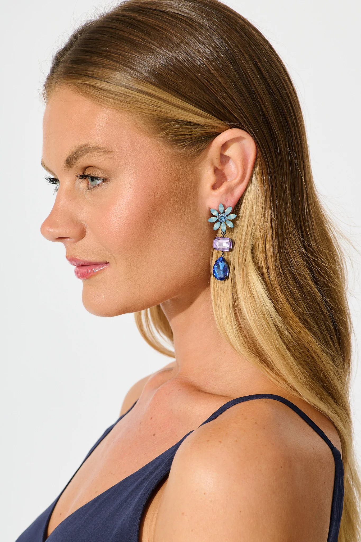 Fiona Drop Earrings in Multi Blue Stones - Image 2