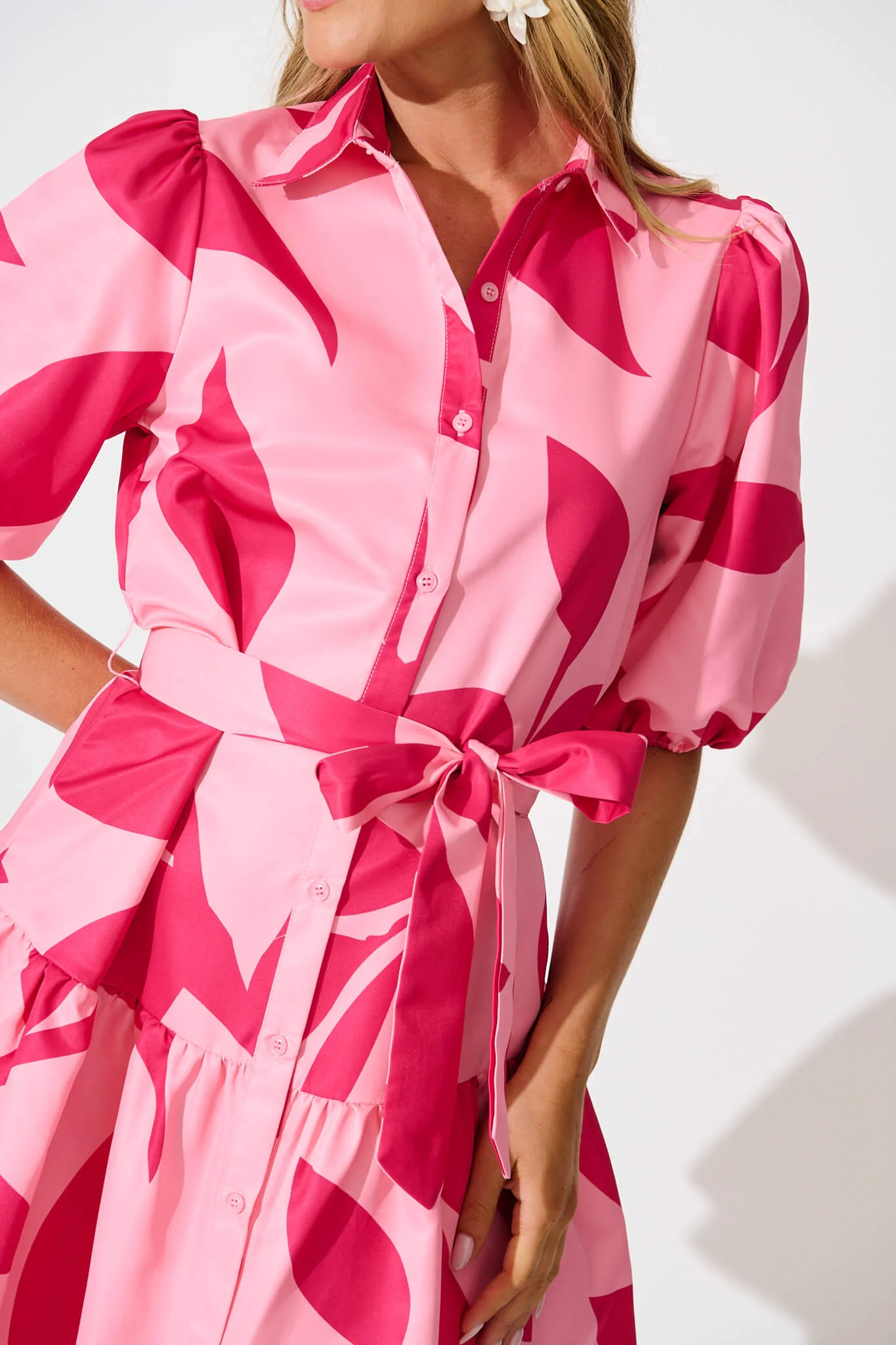 Fione Shirt Dress in Blush With Fuchsia Print - Image 5