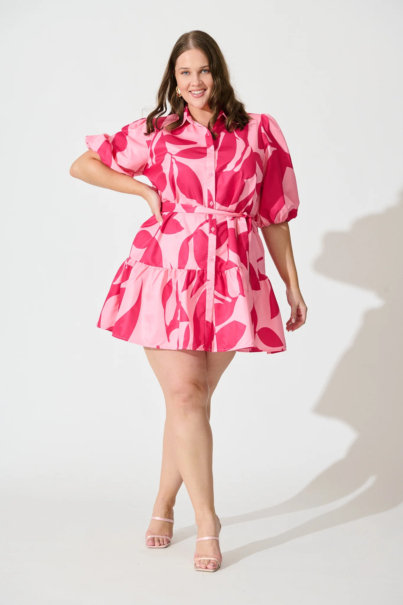 Fione Shirt Dress in Blush With Fuchsia Print - Image 7