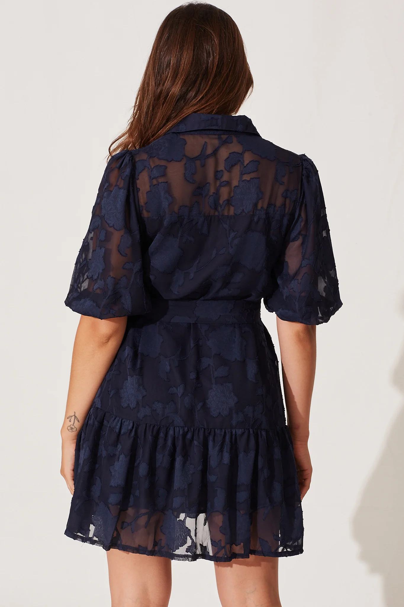 Fione Shirt Dress In Navy Burnout Chiffon - Image 4