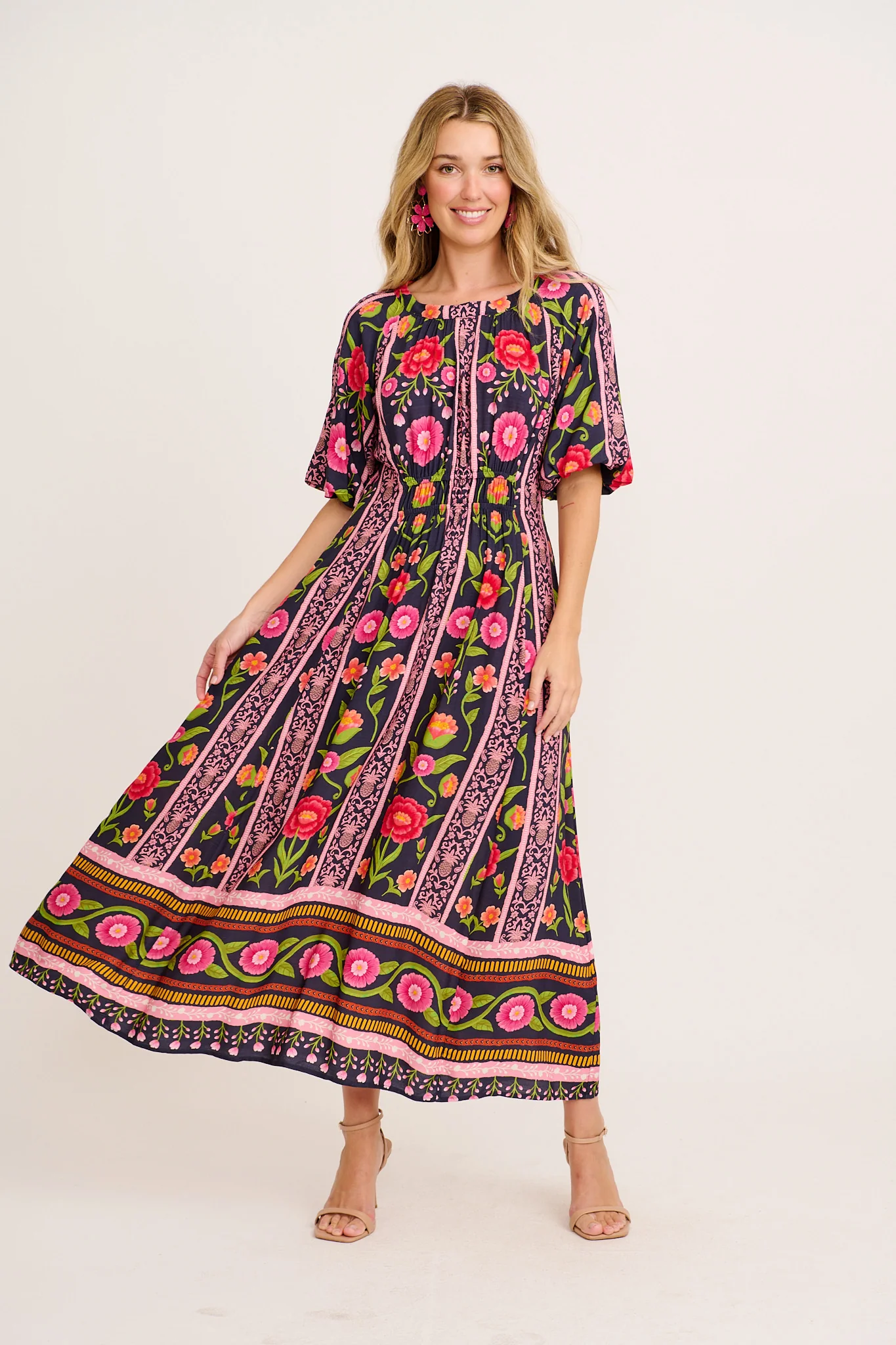 Flair Dress In Multi Floral Print