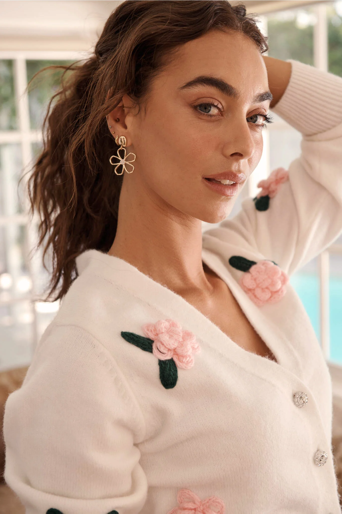 Fleur Bloom Drop Earrings in Gold Outline